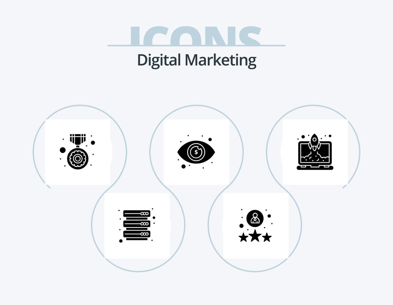 digitale marketing glifo icona imballare 5 icona design. Prodotto. occhio. licenza. dollaro occhio. attività commerciale Visualizza vettore