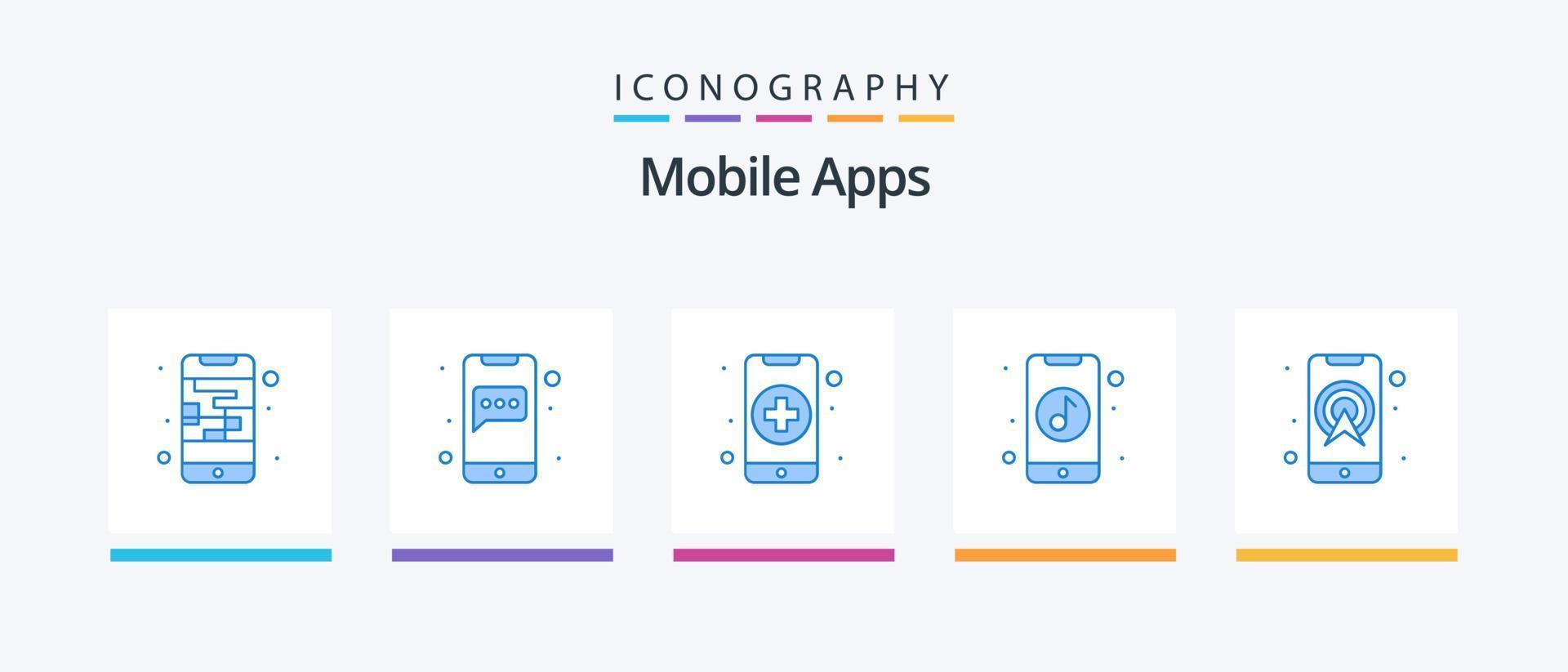 mobile applicazioni blu 5 icona imballare Compreso app. musica. messaggero. mobile. cura. creativo icone design vettore