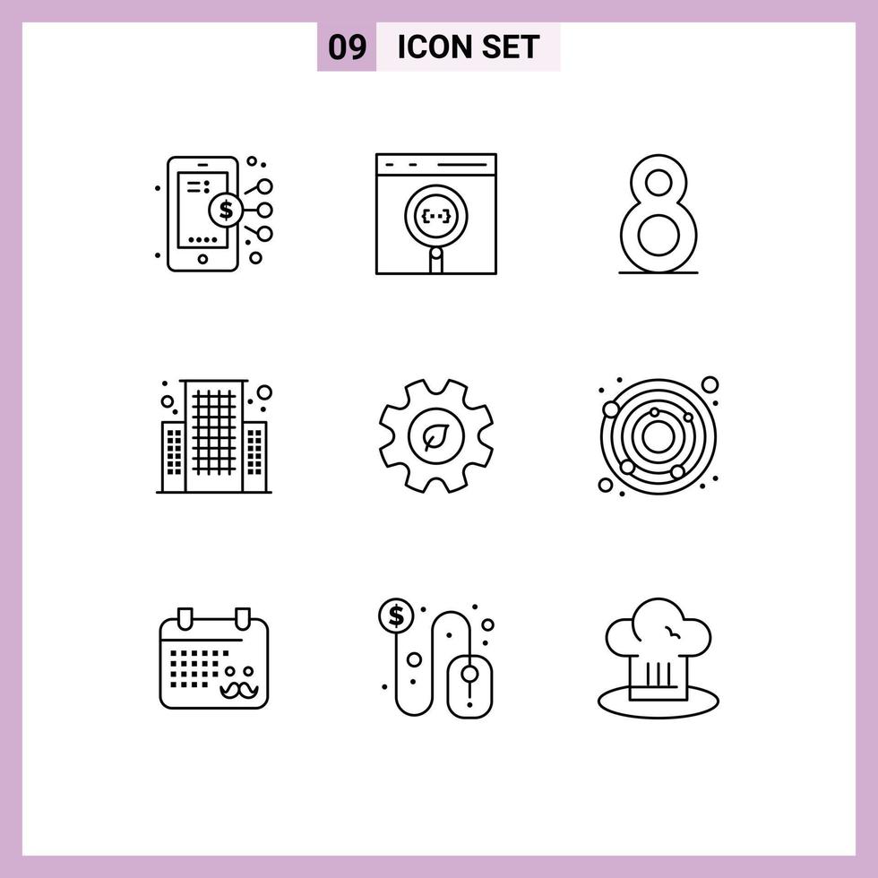 mobile interfaccia schema impostato di 9 pittogrammi di ambiente ecologia sviluppo eco attività commerciale modificabile vettore design elementi