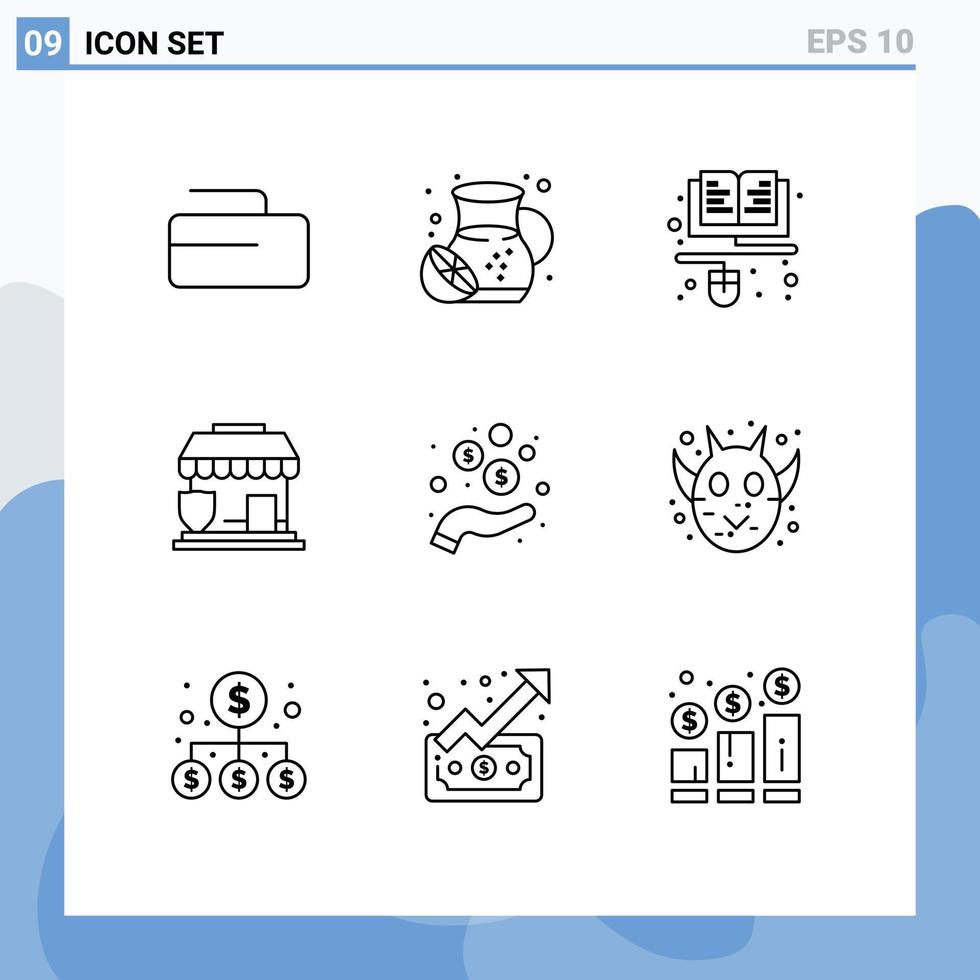 9 utente interfaccia schema imballare di moderno segni e simboli di i soldi mano formazione scolastica negozio protezione modificabile vettore design elementi