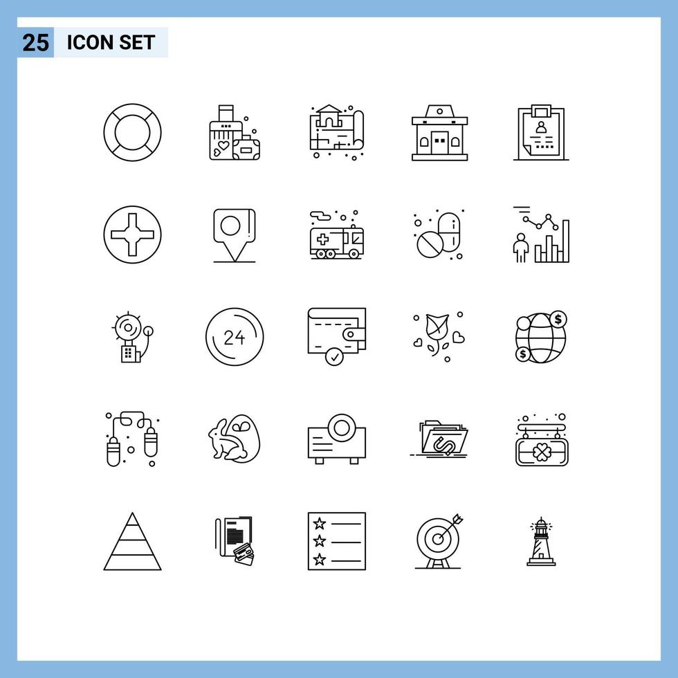 mobile interfaccia linea impostato di 25 pittogrammi di appunti biglietto nozze ufficio vero modificabile vettore design elementi