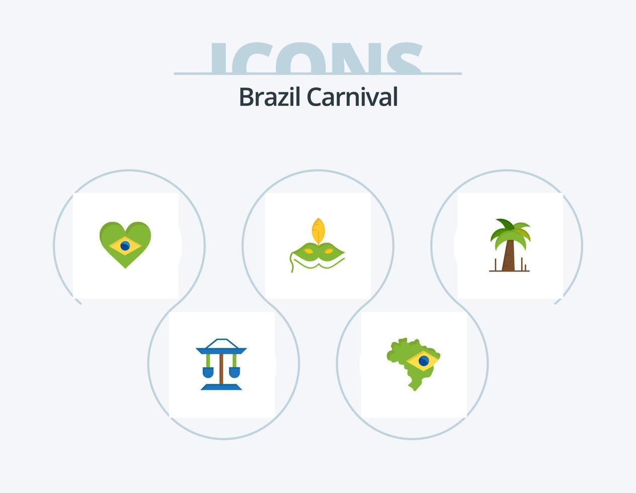 brasile carnevale piatto icona imballare 5 icona design. bandiera. cuore. carta geografica. celebrazione. brasiliano vettore