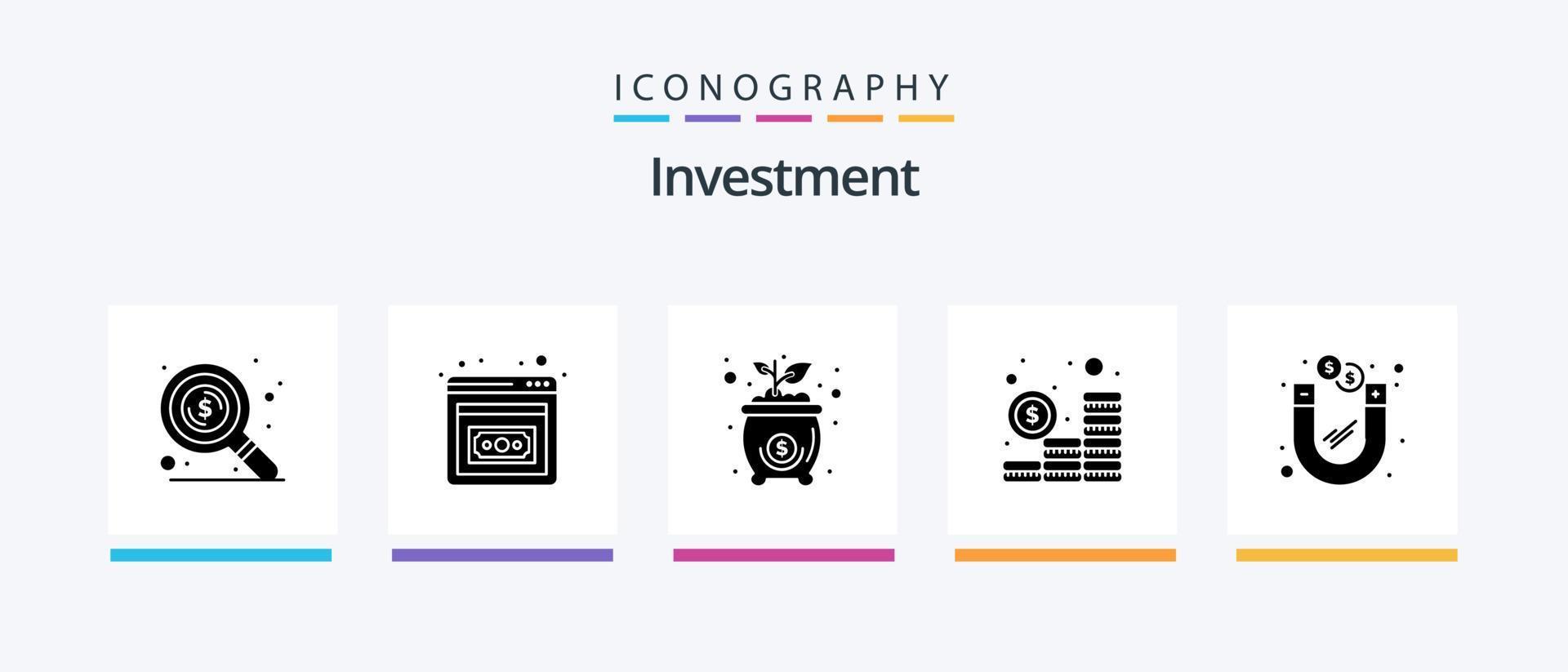 investimento glifo 5 icona imballare Compreso magnetico. investimento. investimento. dollaro. i soldi. creativo icone design vettore