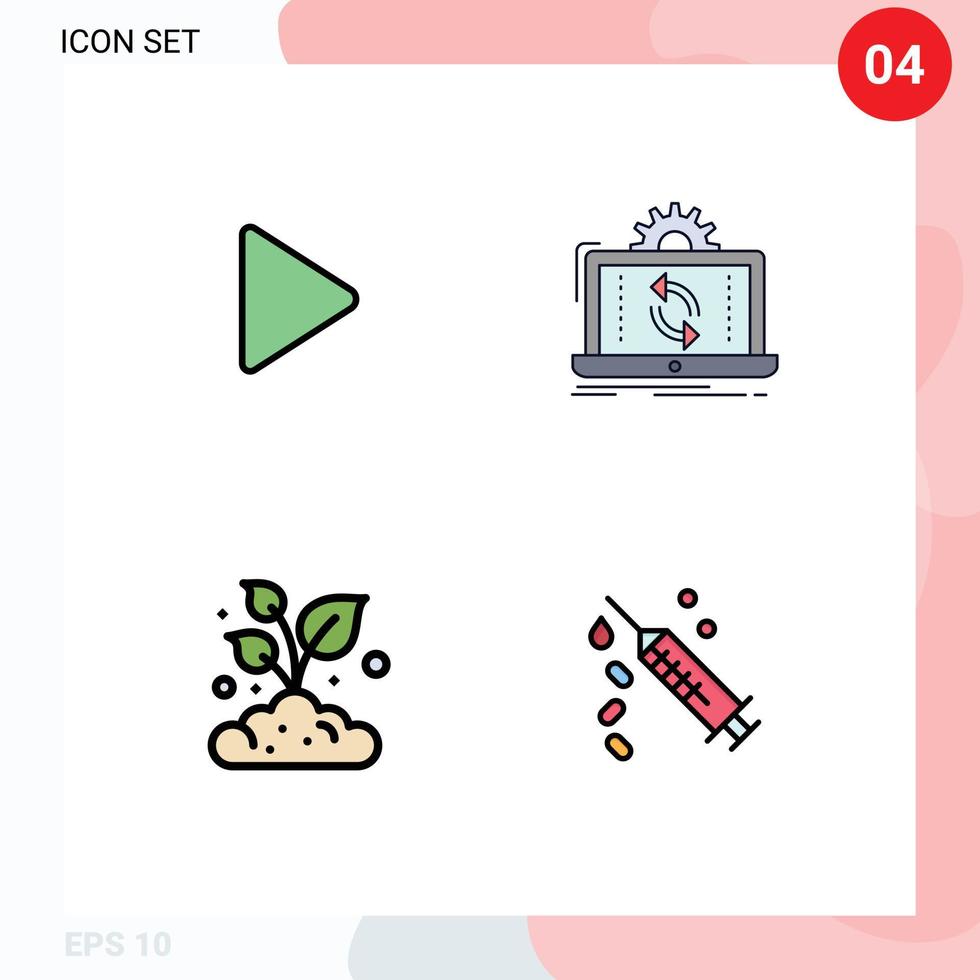 pittogramma impostato di 4 semplice riga piena piatto colori di controllo azienda agricola video analisi pianta modificabile vettore design elementi