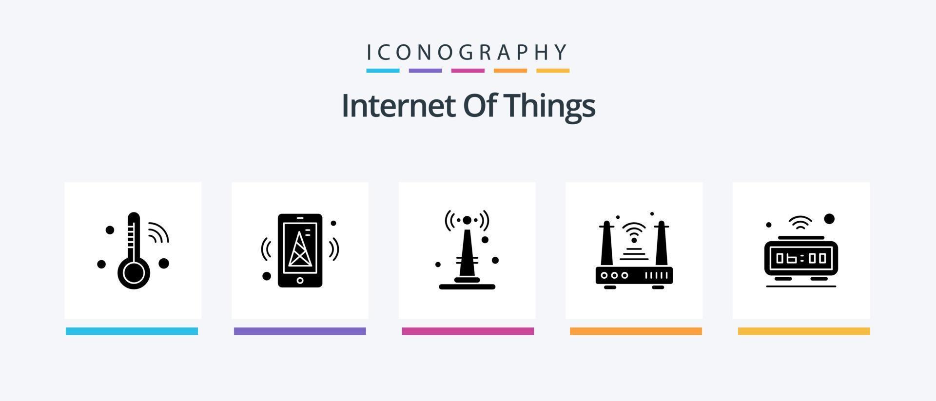 Internet di cose glifo 5 icona imballare Compreso allarme. le cose. Internet. router. Internet. creativo icone design vettore