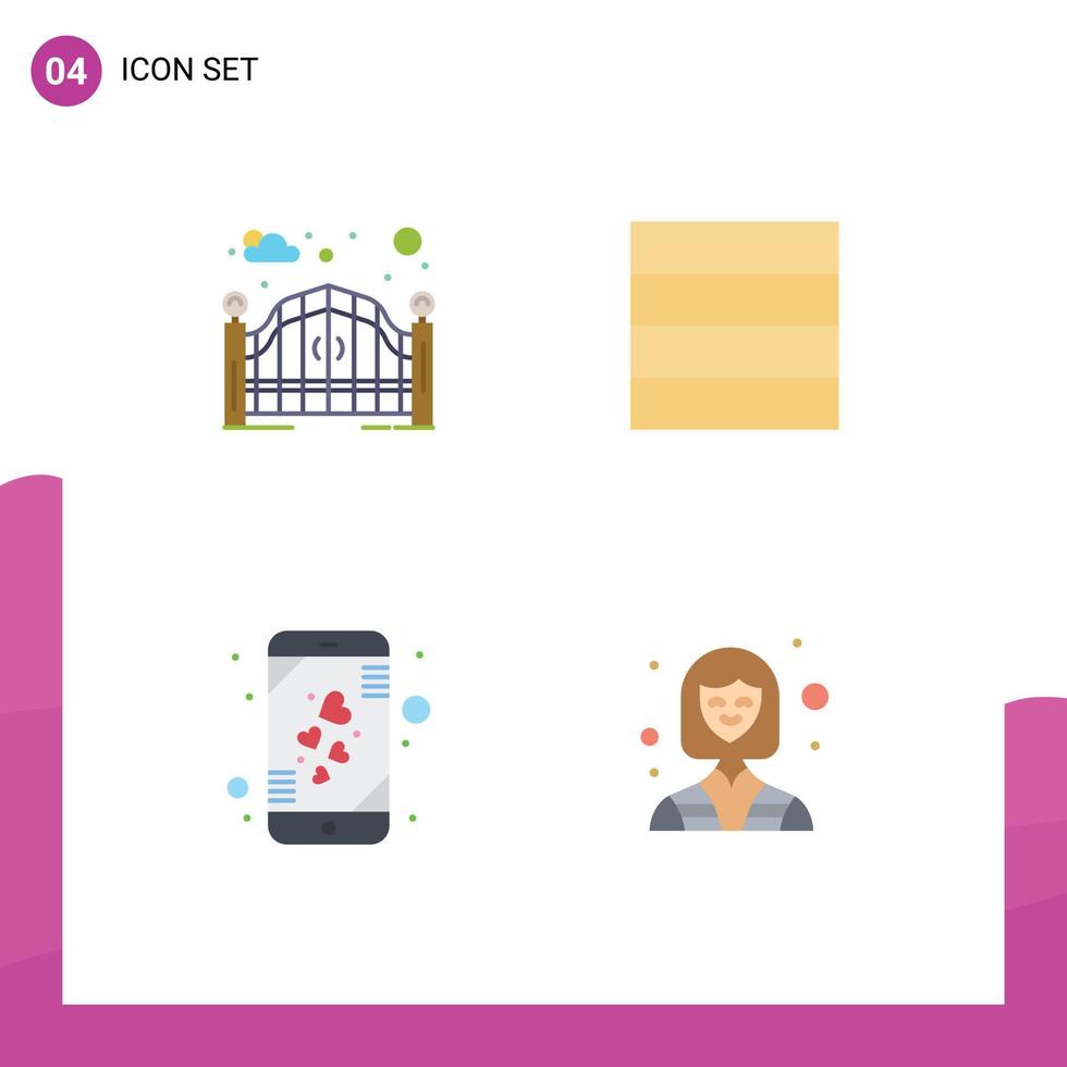 mobile interfaccia piatto icona impostato di 4 pittogrammi di giardino inteligente Telefono strada cancello cuore industria modificabile vettore design elementi
