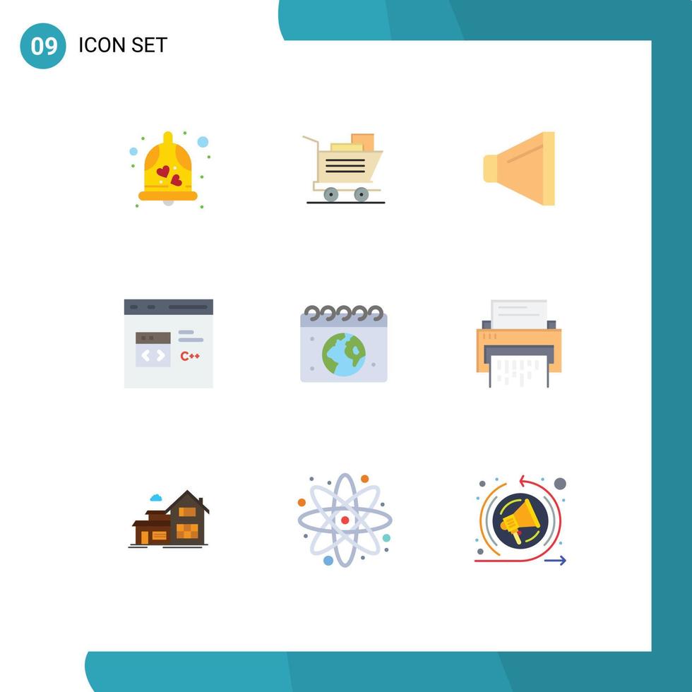 mobile interfaccia piatto colore impostato di 9 pittogrammi di calandra terra altoparlante sviluppo codifica modificabile vettore design elementi