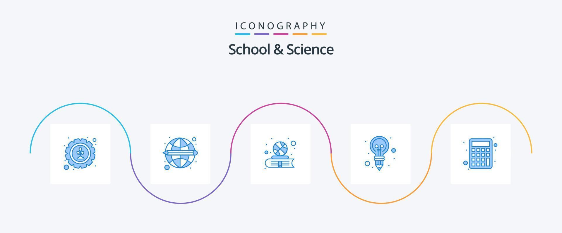 scuola e scienza blu 5 icona imballare Compreso calcolatrice. matita. libro. idea. lampadina vettore
