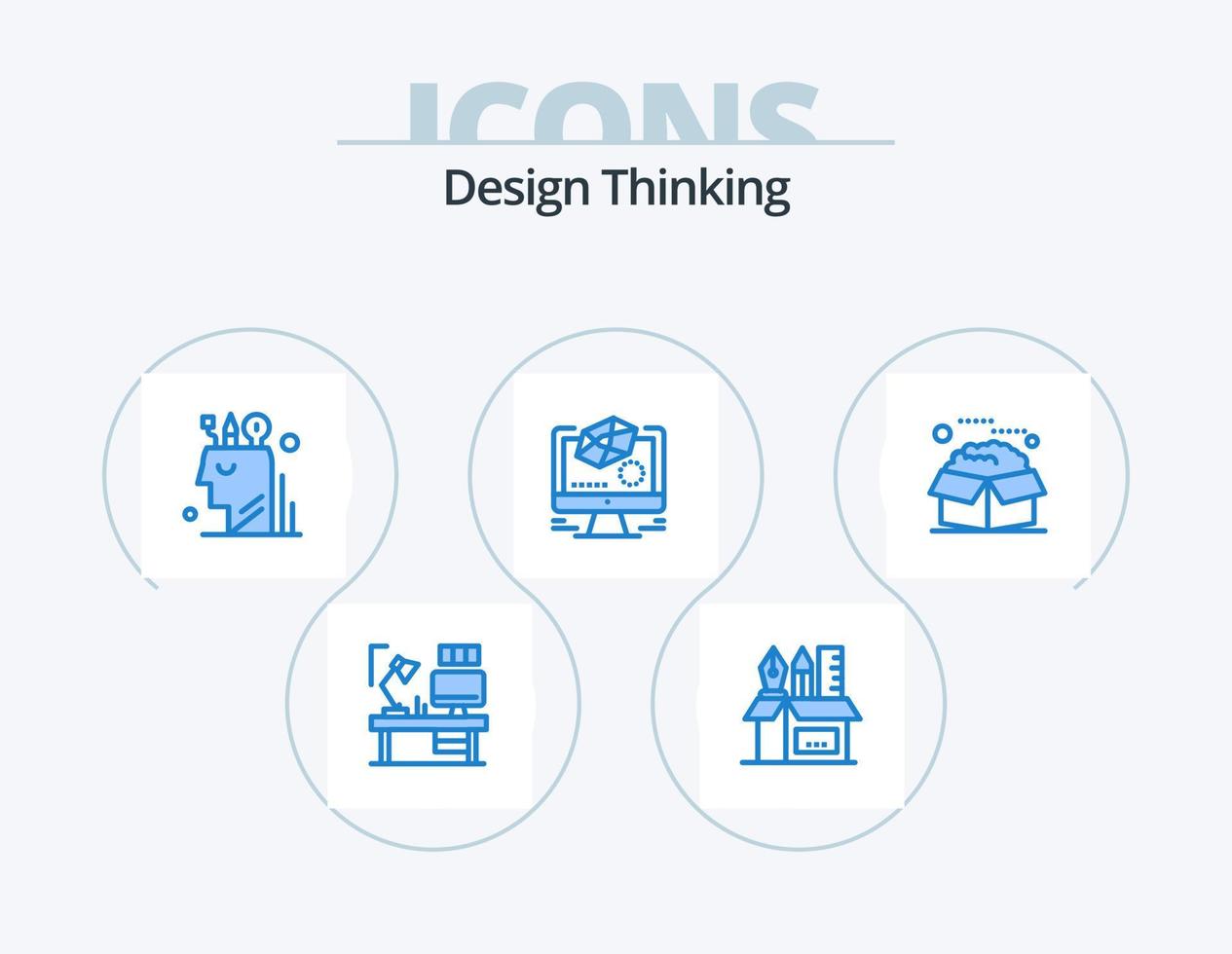 design pensiero blu icona imballare 5 icona design. modellazione. animato. scala. stazionario. mente vettore