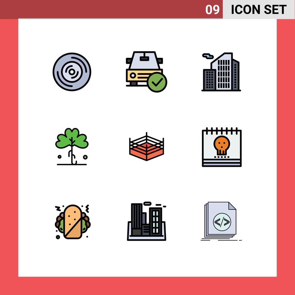mobile interfaccia riga piena piatto colore impostato di 9 pittogrammi di pianta Irlanda ok verde ufficio modificabile vettore design elementi
