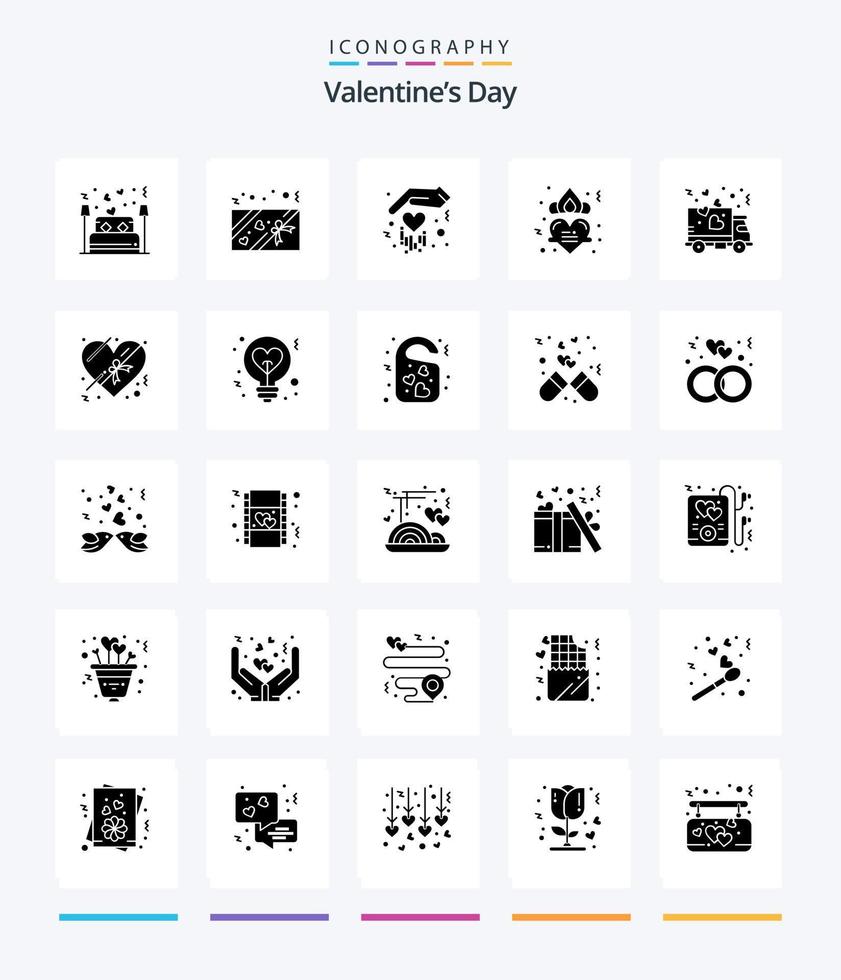 creativo san valentino giorno 25 glifo solido nero icona imballare come come trasporto. consegna. regalo. romanza. cuore vettore