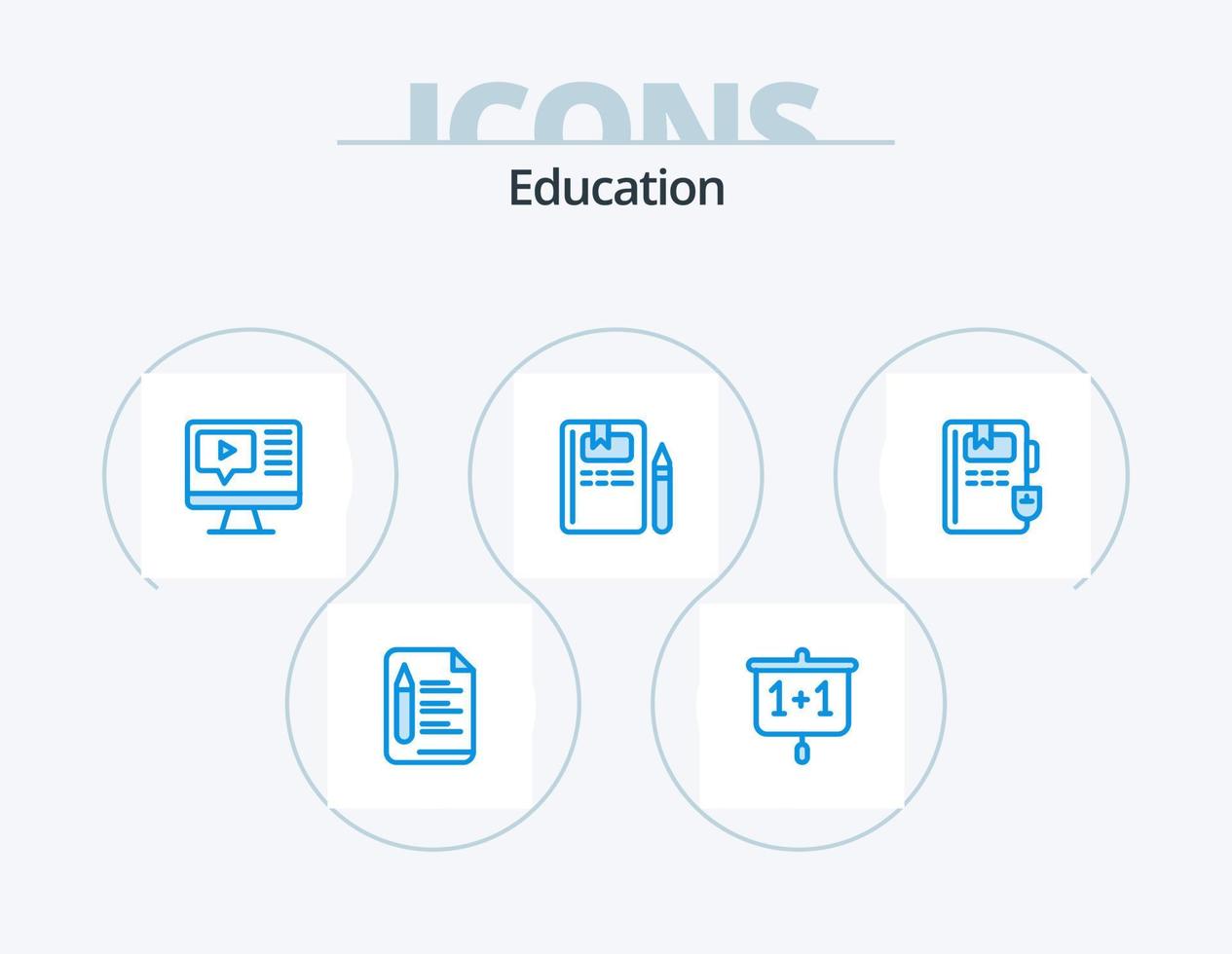 formazione scolastica blu icona imballare 5 icona design. formazione scolastica. matita. computer. conoscenza. libro vettore
