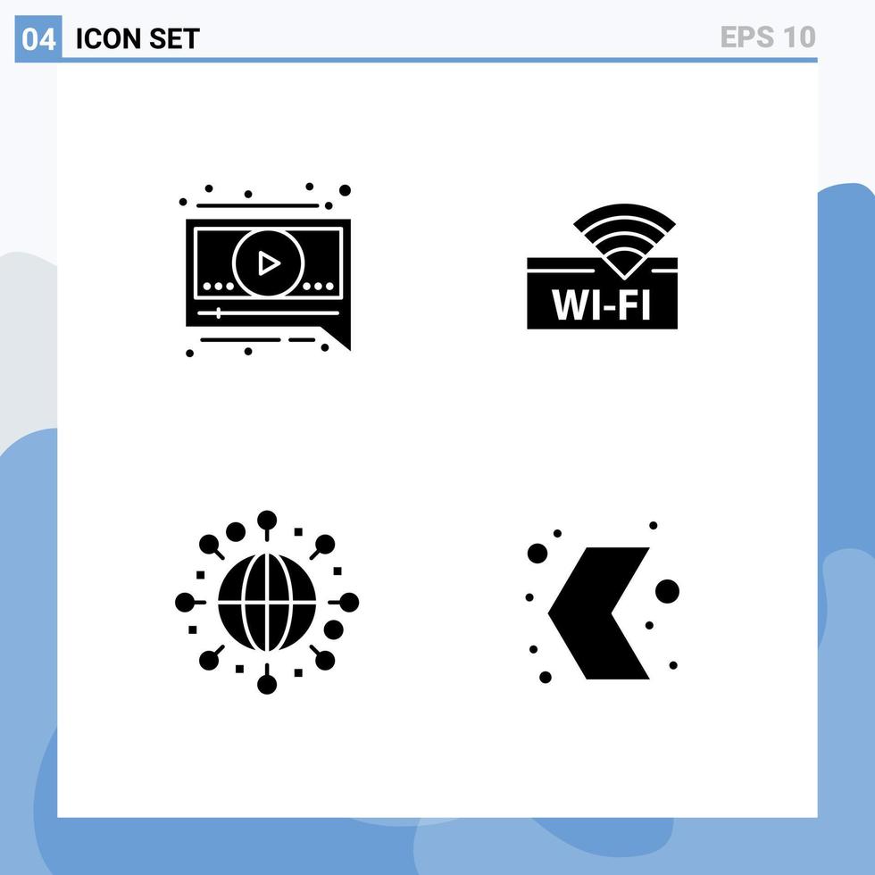 moderno impostato di 4 solido glifi pittogramma di Chiacchierare mondo Hotel dispositivo direzione modificabile vettore design elementi