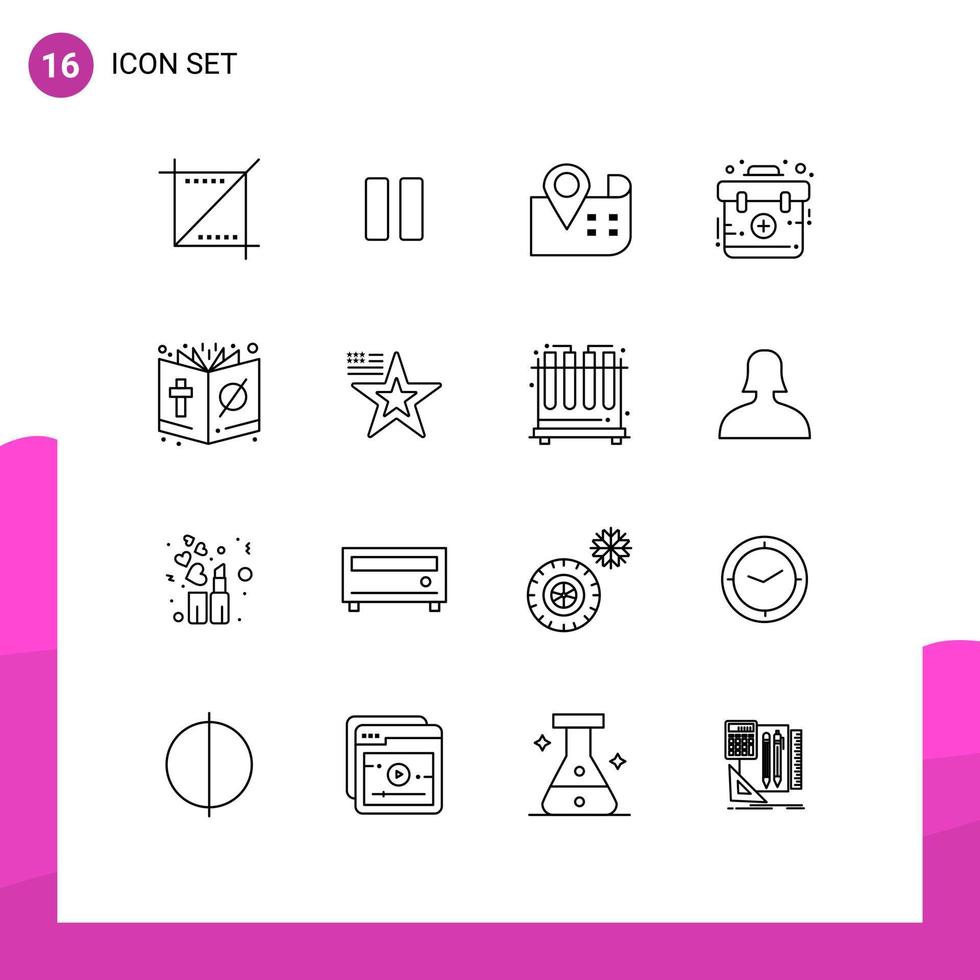 mobile interfaccia schema impostato di 16 pittogrammi di Cristo Bibbia carta geografica kit emergenza modificabile vettore design elementi