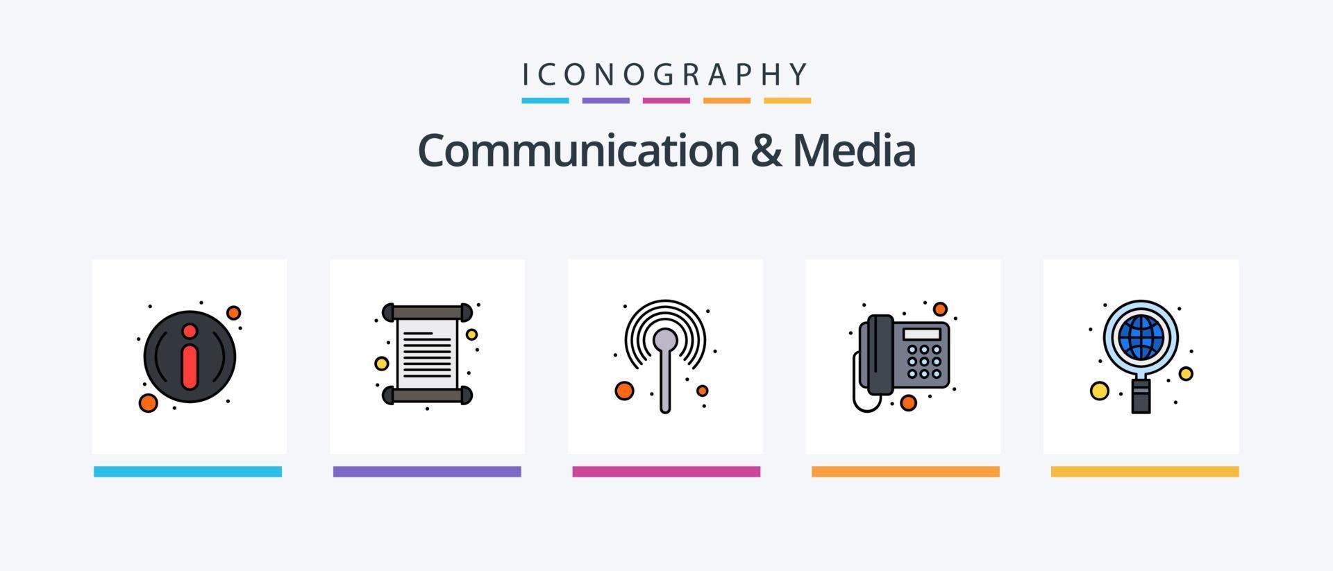 comunicazione e media linea pieno 5 icona imballare Compreso Banca dati. globo. tecnologia. globale. tutorial. creativo icone design vettore