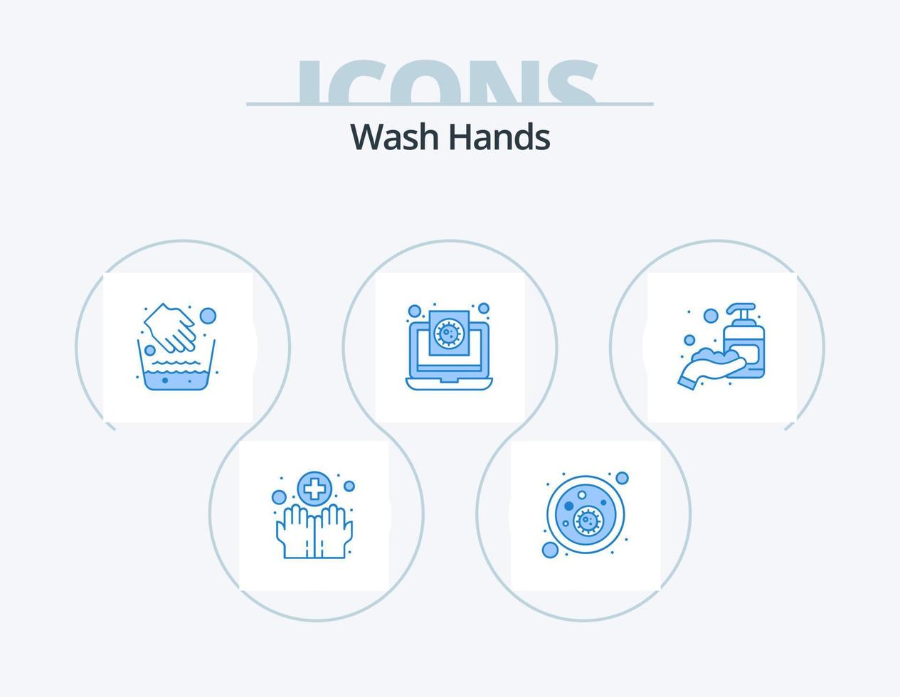 lavare mani blu icona imballare 5 icona design. corona. rapporto. mani. medico. coronavirus vettore