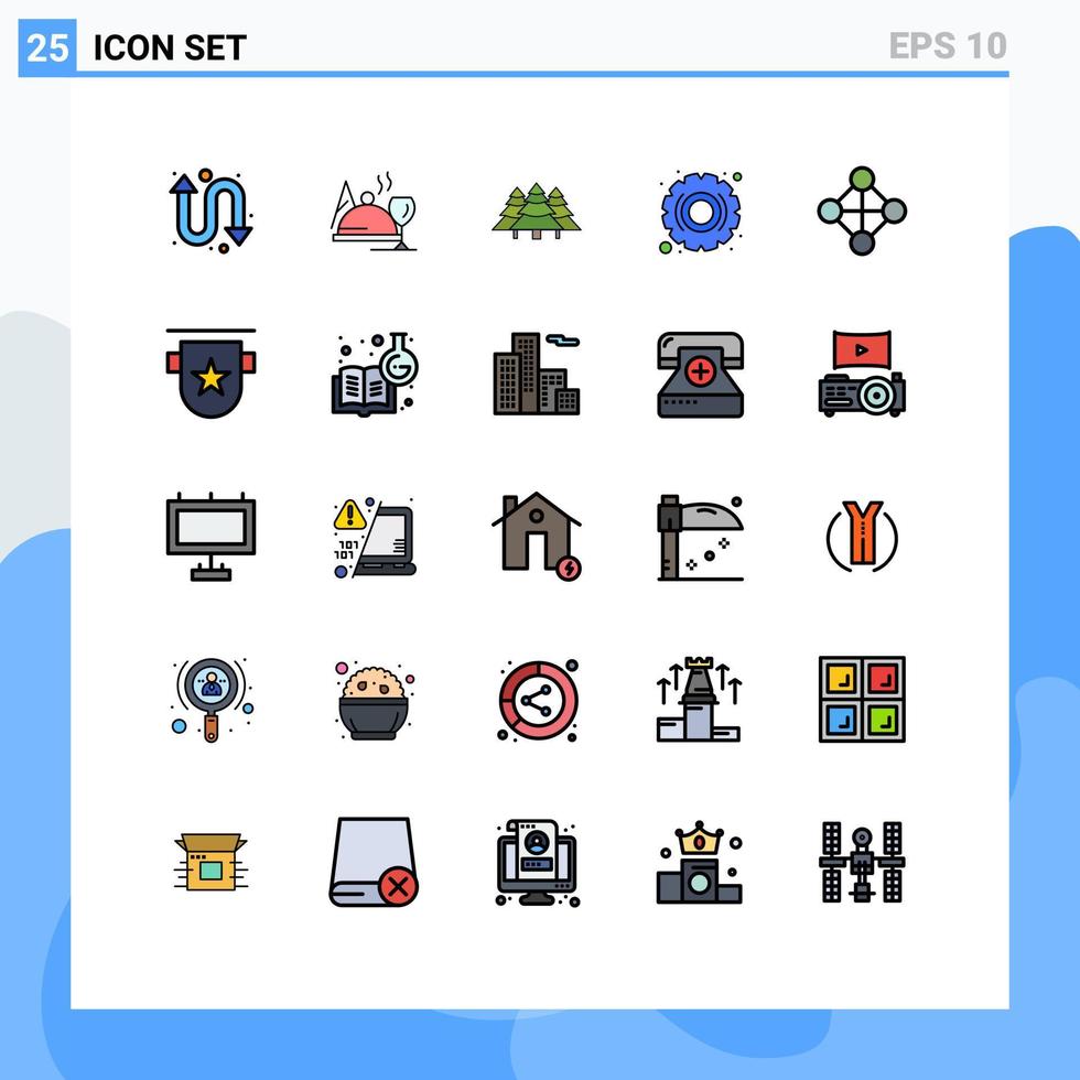 25 universale pieno linea piatto colori impostato per ragnatela e mobile applicazioni Rete Ingranaggio campeggio impostazioni ottimizzazione modificabile vettore design elementi
