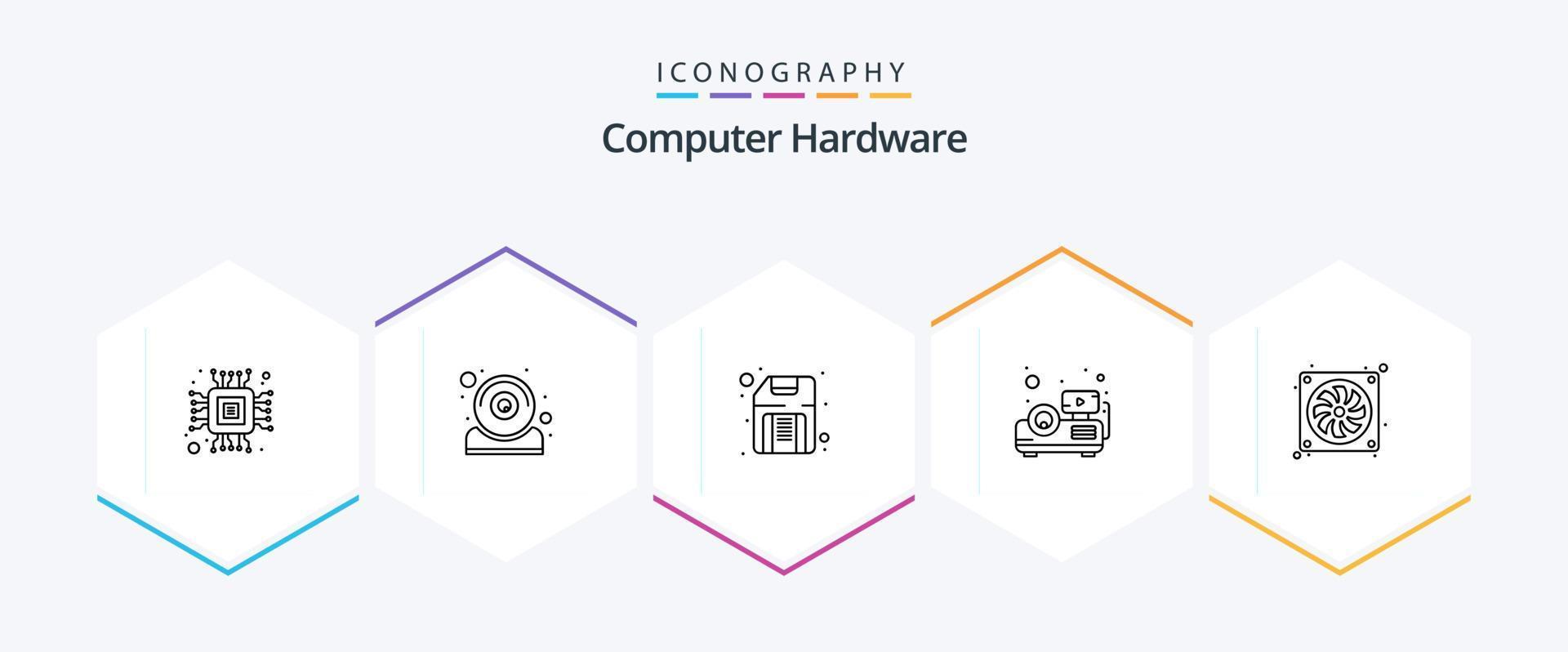 computer hardware 25 linea icona imballare Compreso hardware. computer. disco. involucro. presentazione vettore