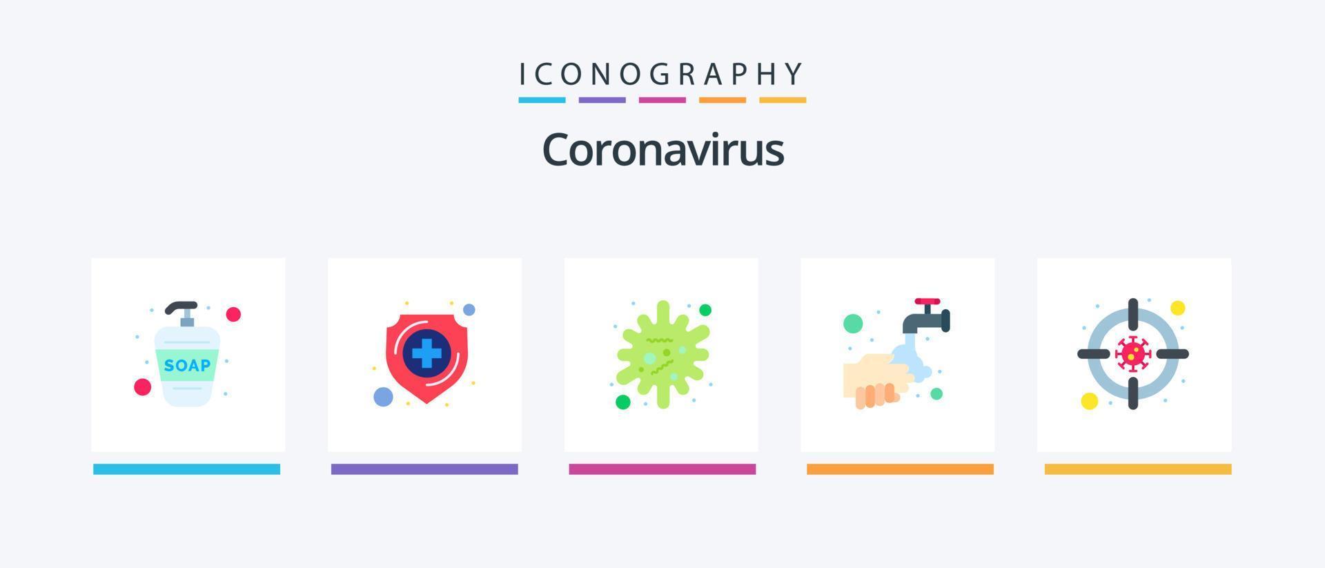 coronavirus piatto 5 icona imballare Compreso obbiettivo. acqua. antigene. lavaggio. mani. creativo icone design vettore