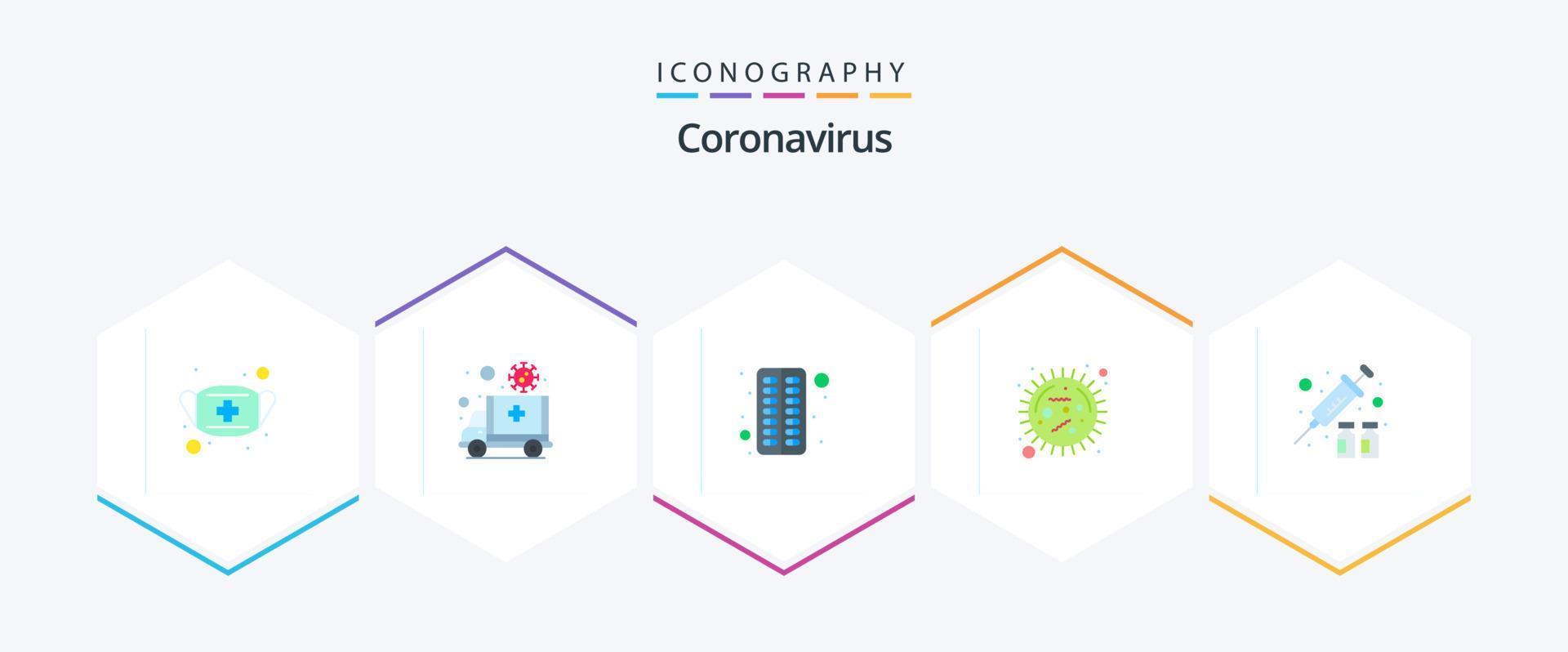 coronavirus 25 piatto icona imballare Compreso epidemico. batteri. trasporto. corona. medico vettore
