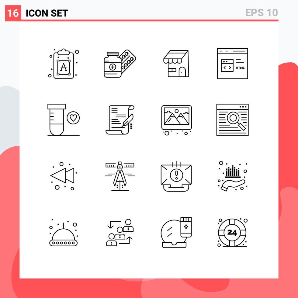 16 tematico vettore lineamenti e modificabile simboli di html sviluppare tavoletta codifica negozio modificabile vettore design elementi