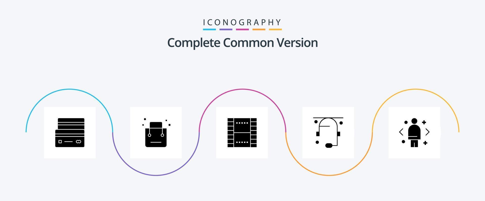 completare Comune versione glifo 5 icona imballare Compreso aiuto. comunicazione. negozio. ux. film vettore