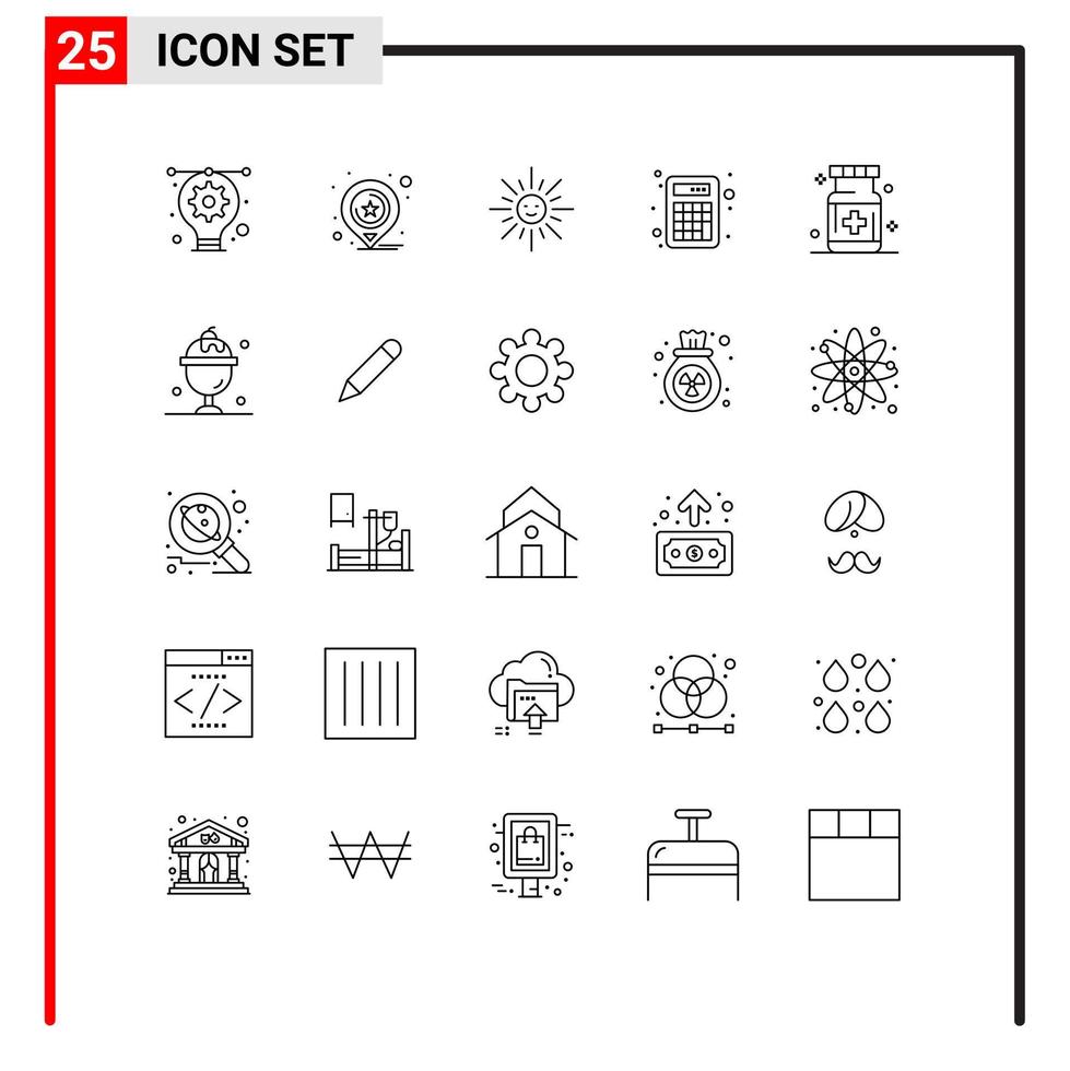 impostato di 25 moderno ui icone simboli segni per Salute calcolo luminosità matematica contabilità modificabile vettore design elementi