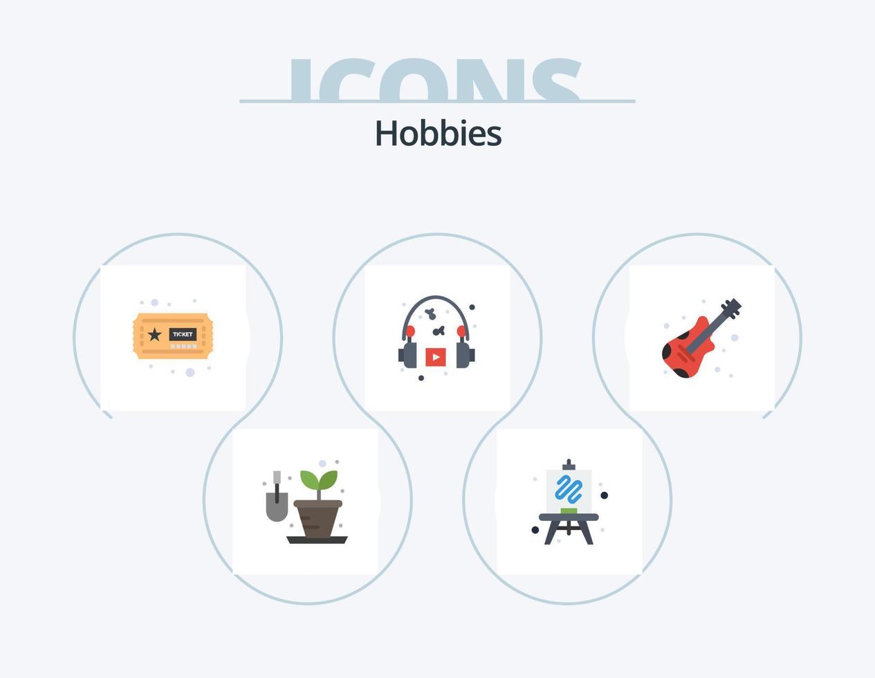 Hobby piatto icona imballare 5 icona design. . musica. passatempo. strumento. musica vettore
