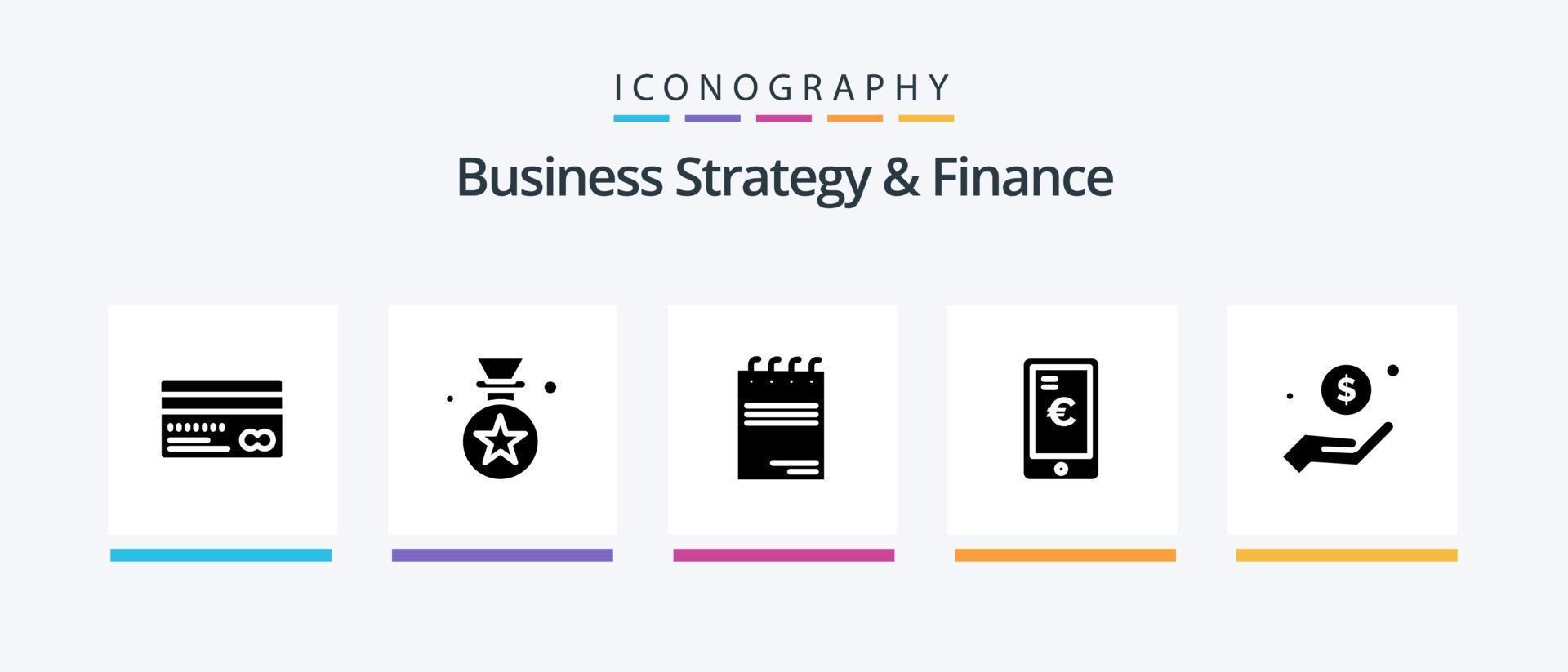 attività commerciale strategia e finanza glifo 5 icona imballare Compreso mobile . firma. premio . carta . bloc notes. creativo icone design vettore