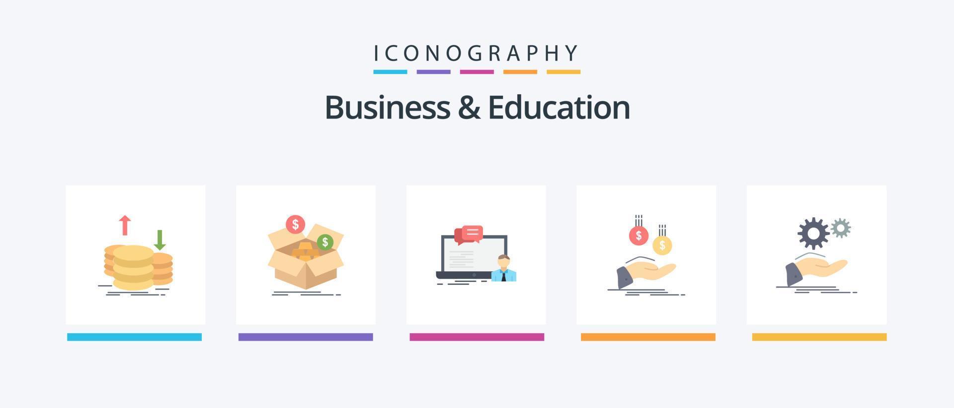 attività commerciale e formazione scolastica piatto 5 icona imballare Compreso moneta. monete. i soldi. Chiacchierare. in linea. creativo icone design vettore