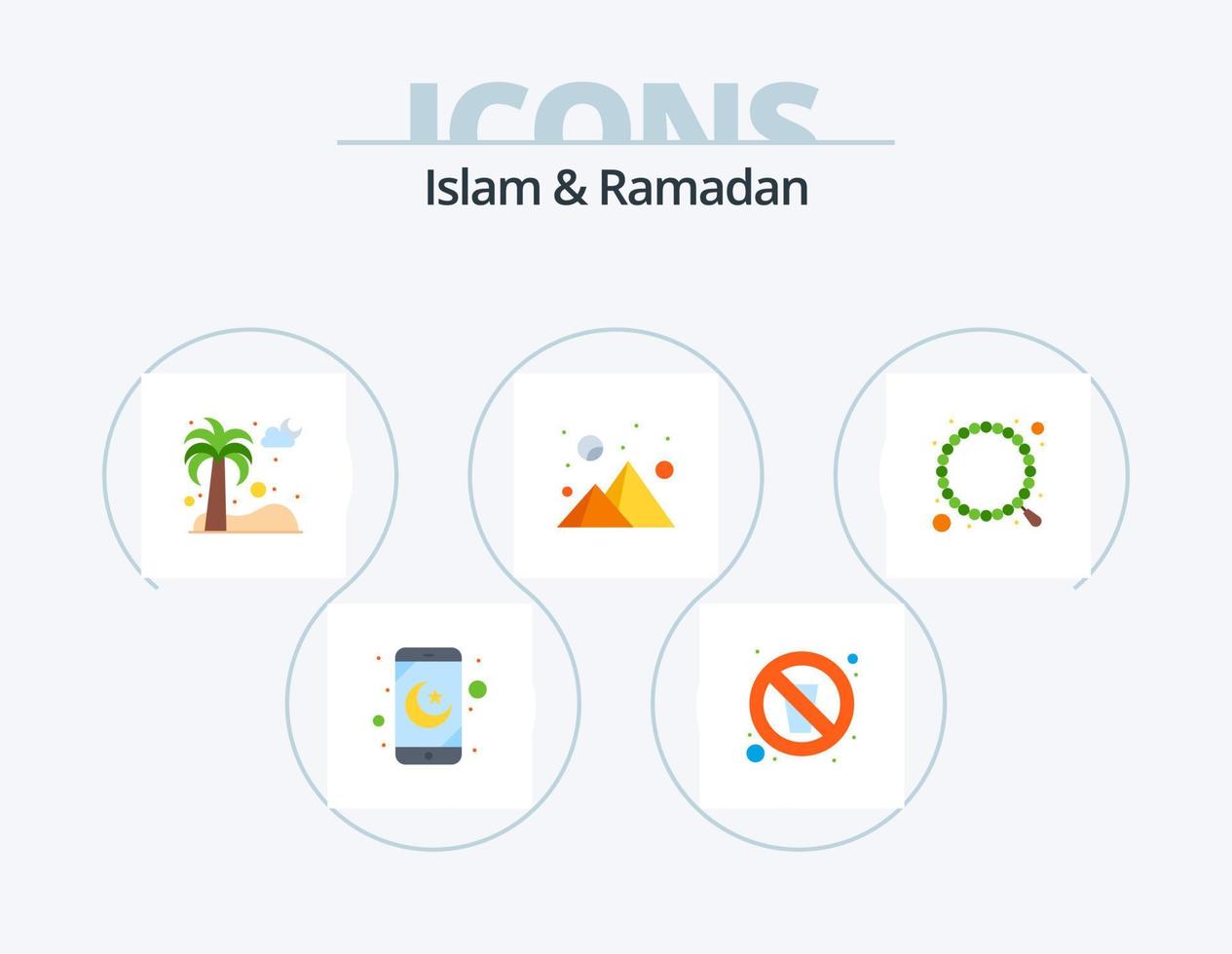 Islam e Ramadan piatto icona imballare 5 icona design. musulmano. tramonto. date. sera. nube vettore