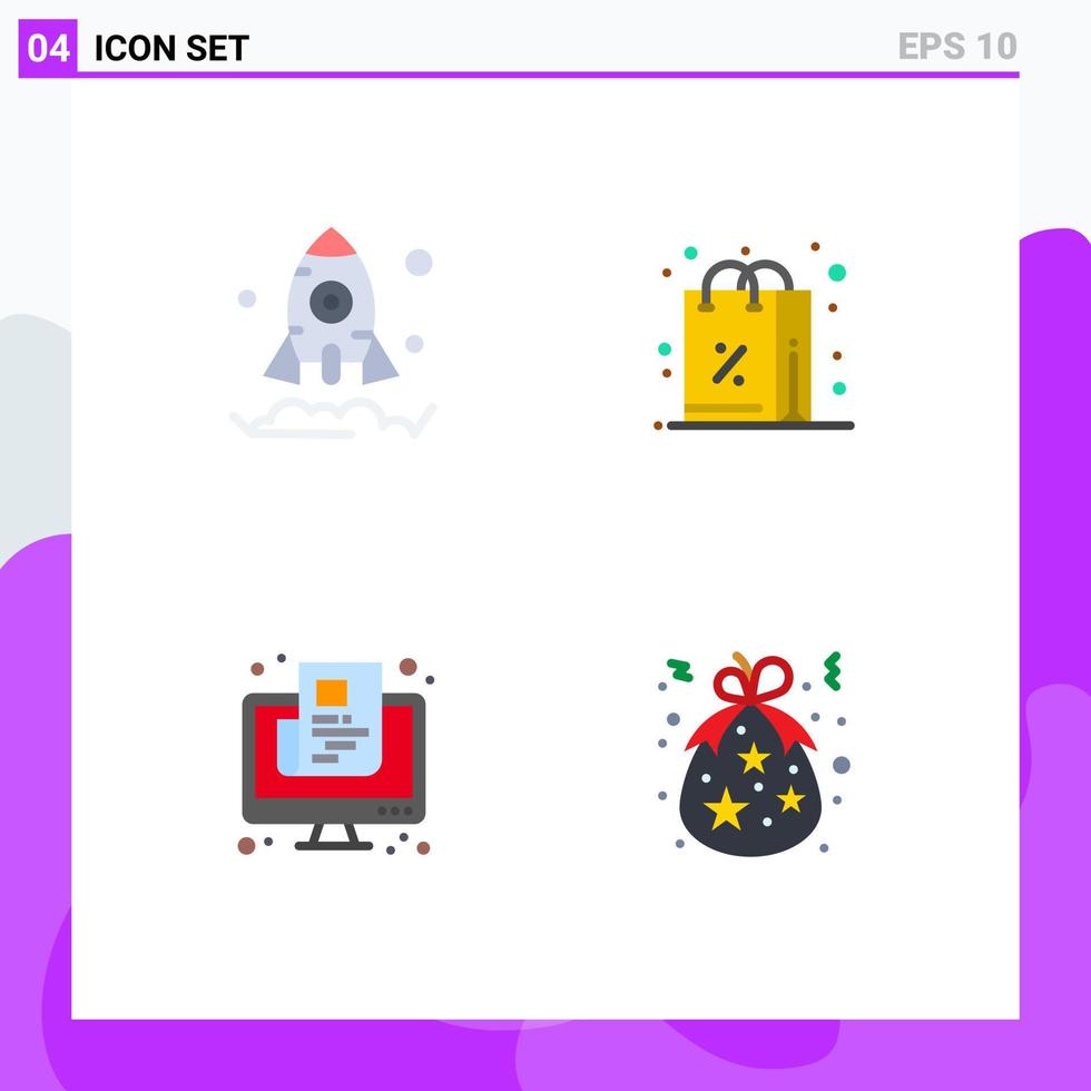 gruppo di 4 piatto icone segni e simboli per attività commerciale carta sconto shopping schermo modificabile vettore design elementi