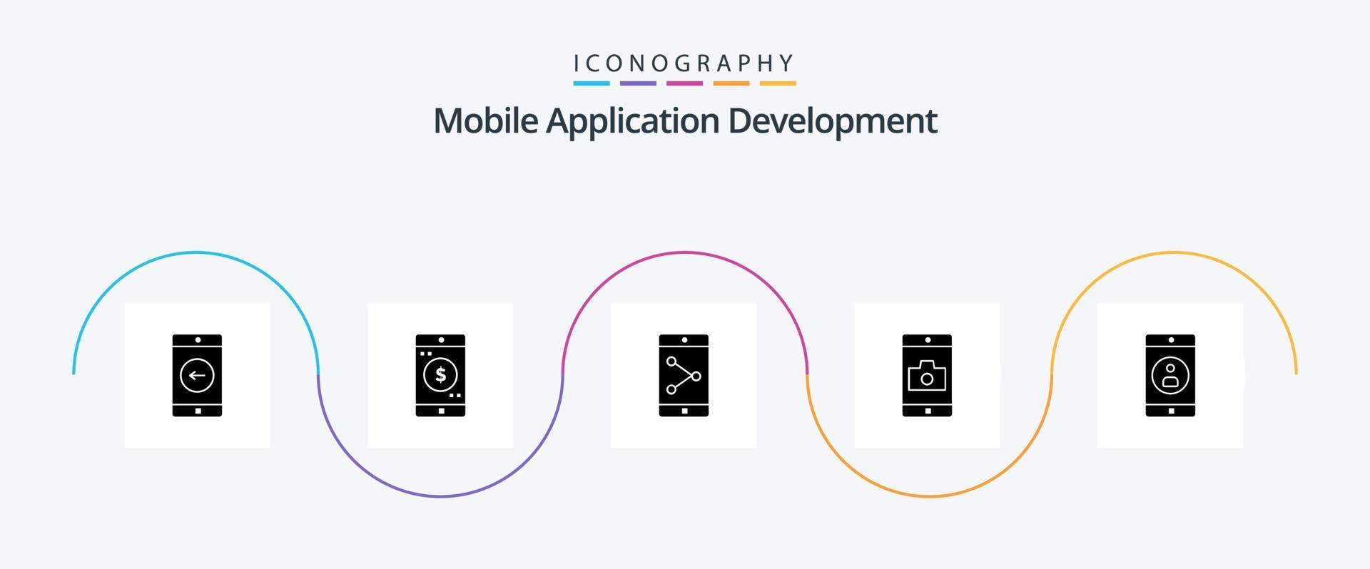 mobile applicazione sviluppo glifo 5 icona imballare Compreso mobile applicazione. applicazione. App Condividere. telecamera. mobile vettore