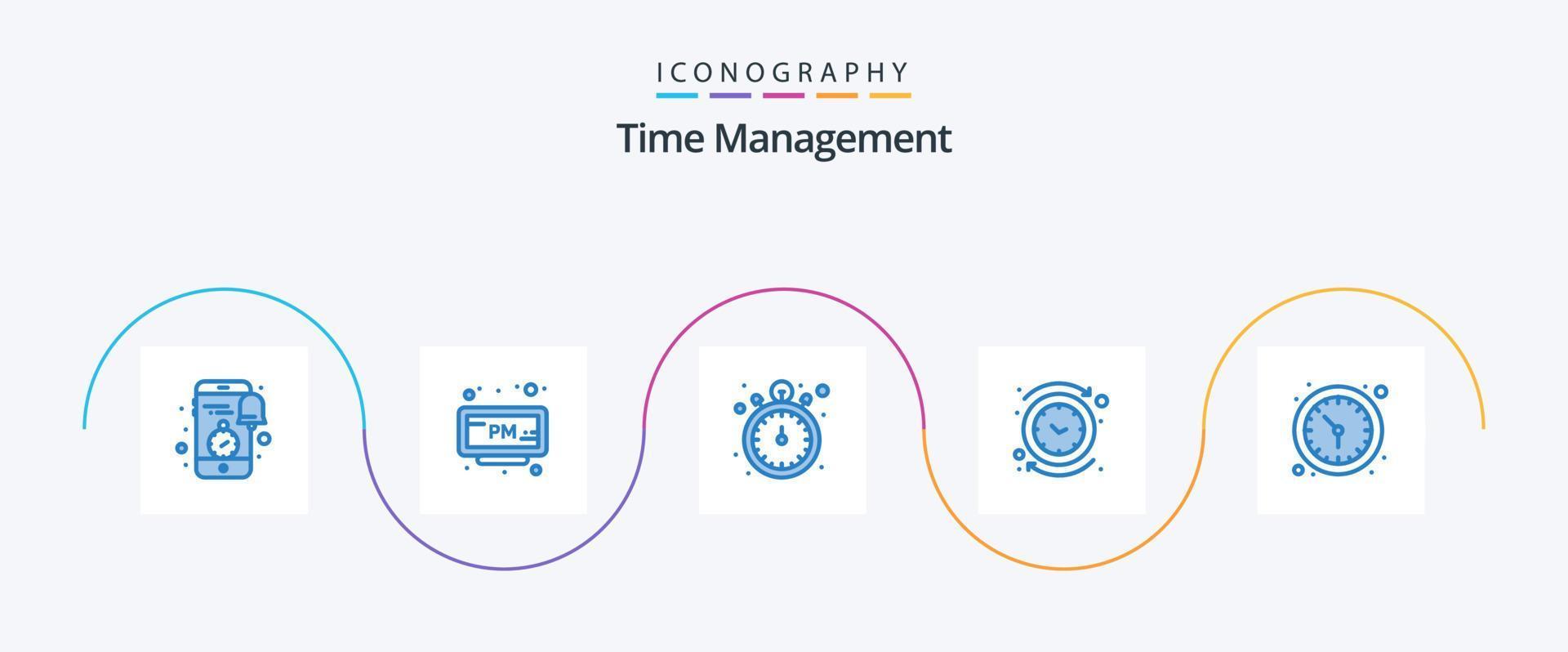 tempo gestione blu 5 icona imballare Compreso volta. orologio. volta. cerchio. orologio vettore