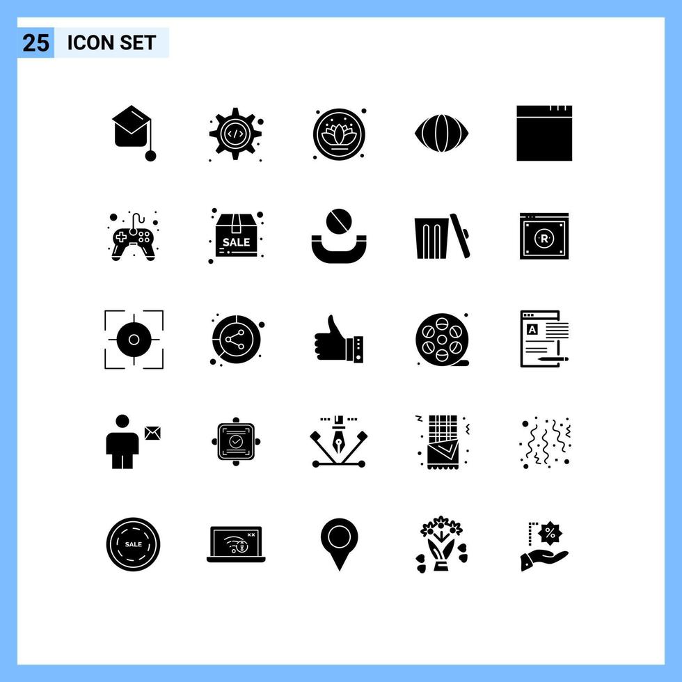 mobile interfaccia solido glifo impostato di 25 pittogrammi di controllore finestre loto App viso modificabile vettore design elementi
