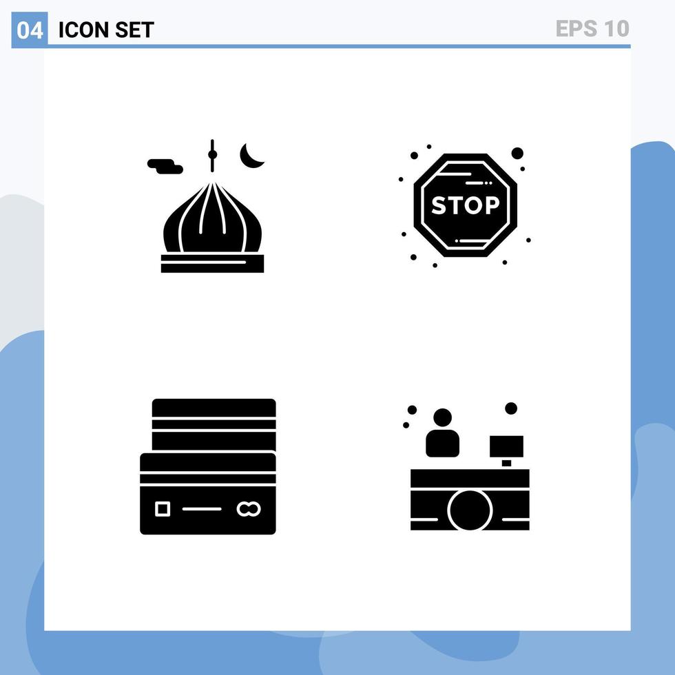 mobile interfaccia solido glifo impostato di pittogrammi di moschea credito Luna viaggio pagamento modificabile vettore design elementi
