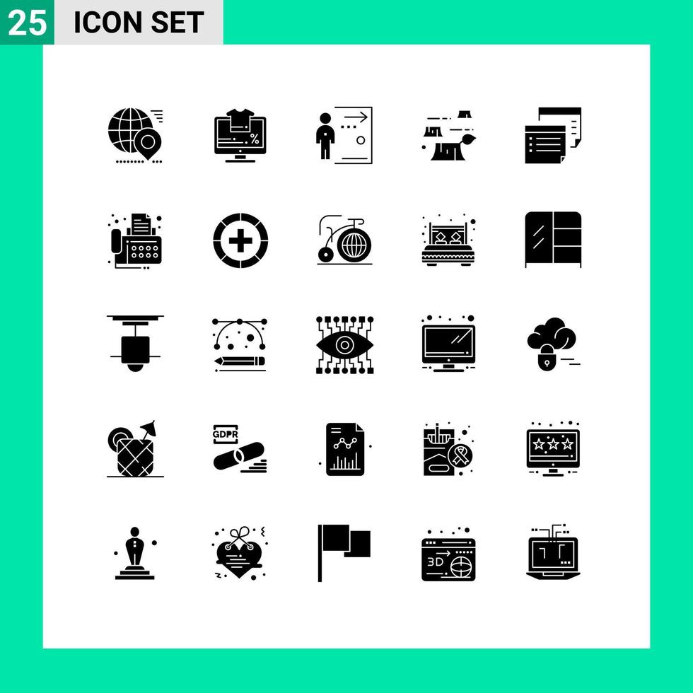moderno impostato di 25 solido glifi pittogramma di ambiente la deforestazione vendita danno lavoro modificabile vettore design elementi