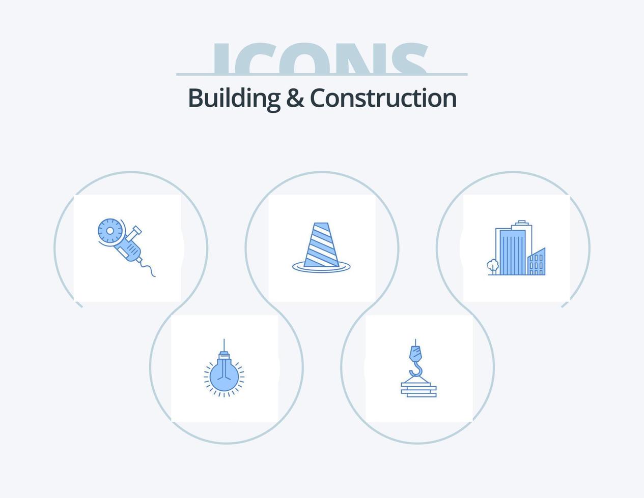 edificio e costruzione blu icona imballare 5 icona design. strada. cono. porto. lama. energia vettore