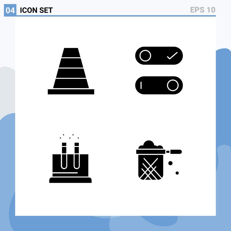 impostato di 4 commerciale solido glifi imballare per cono scienza controllo laboratorio padella modificabile vettore design elementi