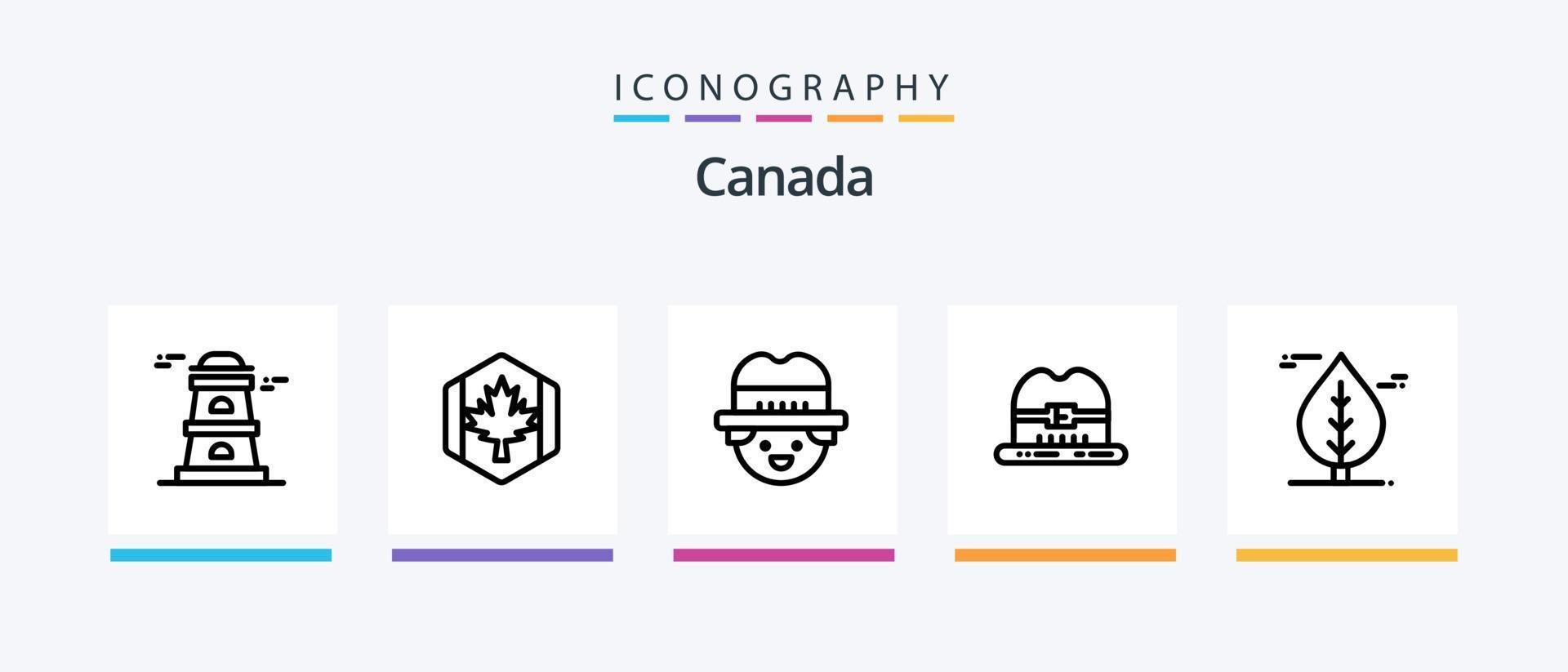 Canada linea 5 icona imballare Compreso Canada. tazza. pianta. premio. ghiaccio pattini. creativo icone design vettore
