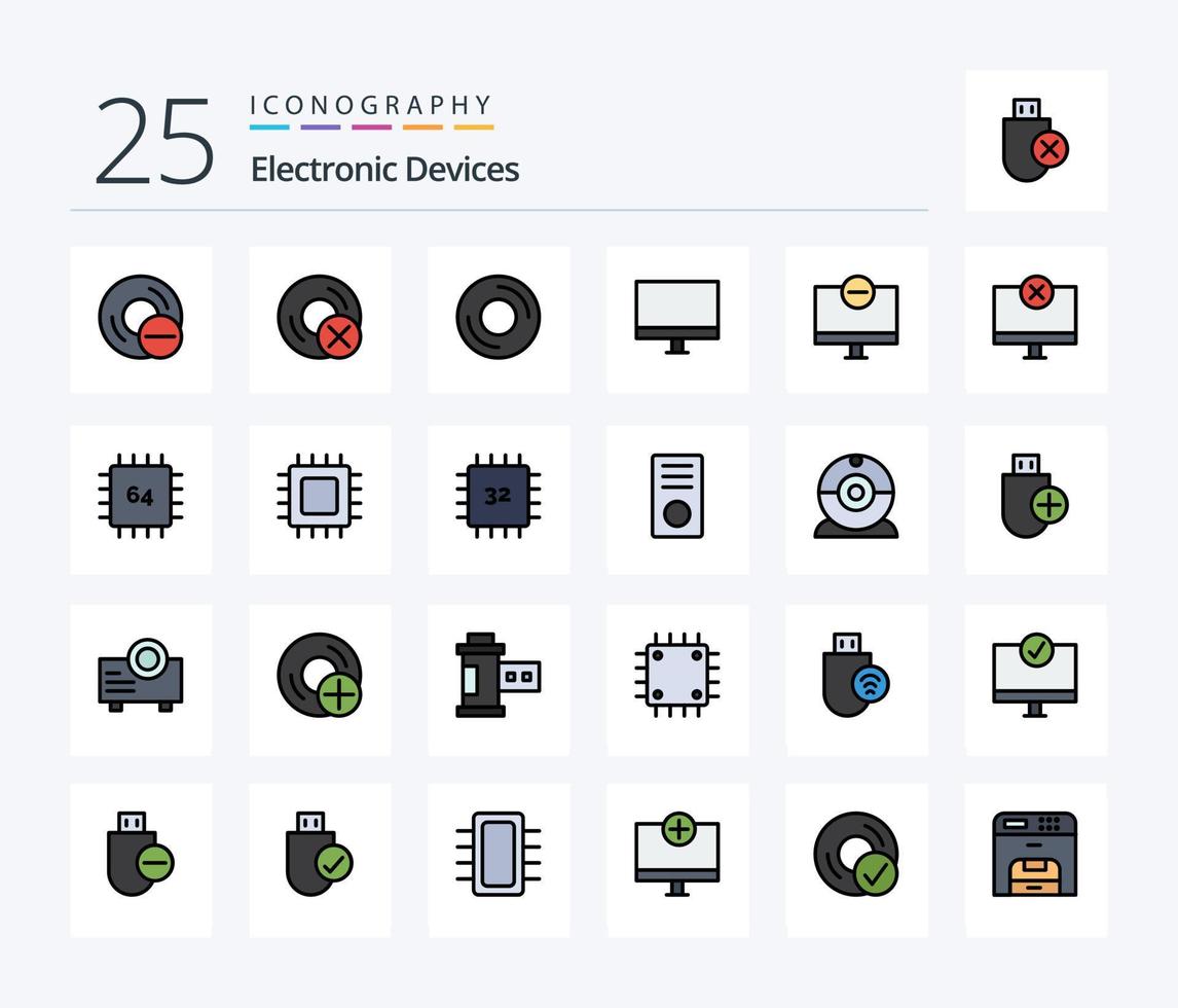 dispositivi 25 linea pieno icona imballare Compreso dispositivi. computer. hardware. hardware. dispositivi vettore