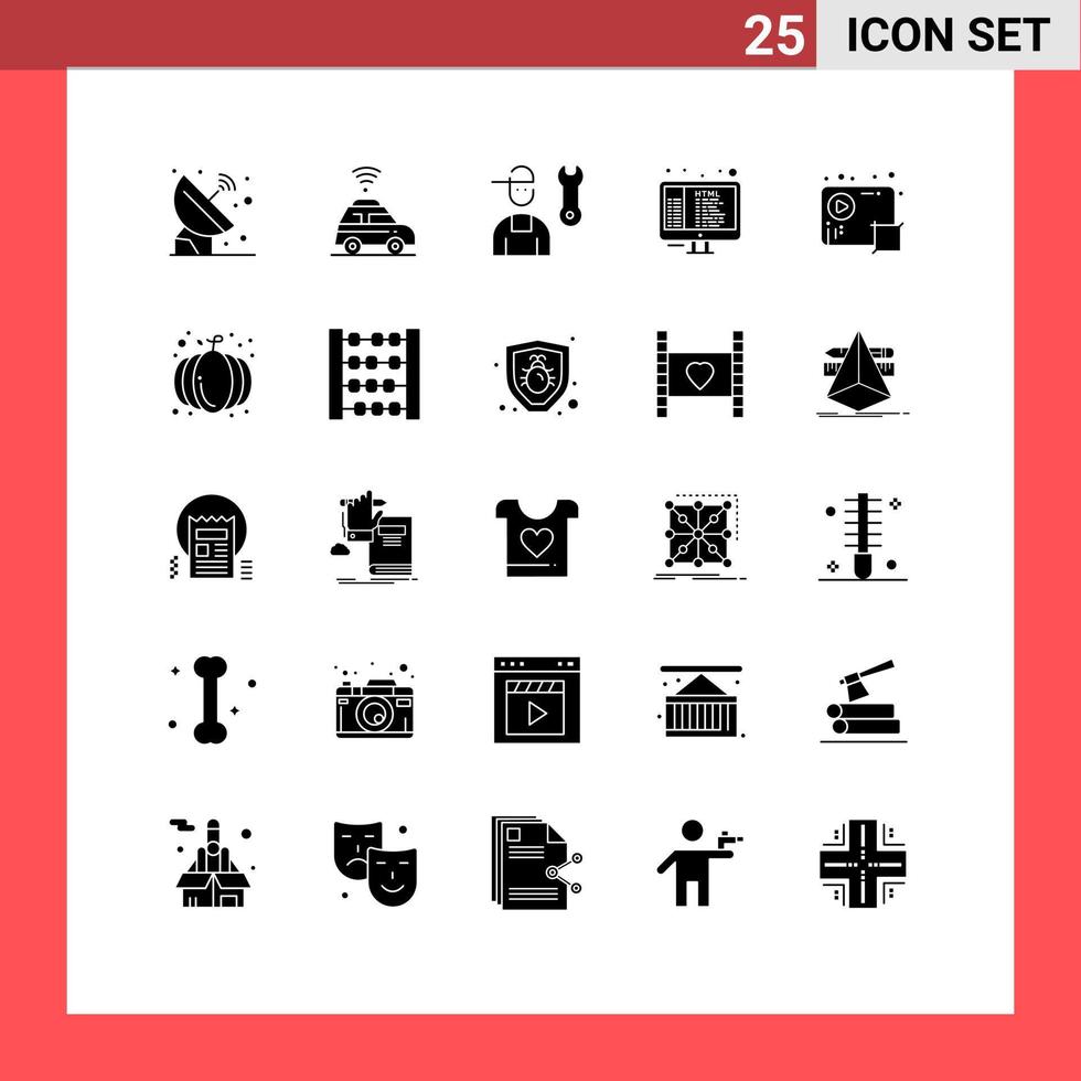 impostato di 25 moderno ui icone simboli segni per Audio html avatar codifica servizio modificabile vettore design elementi