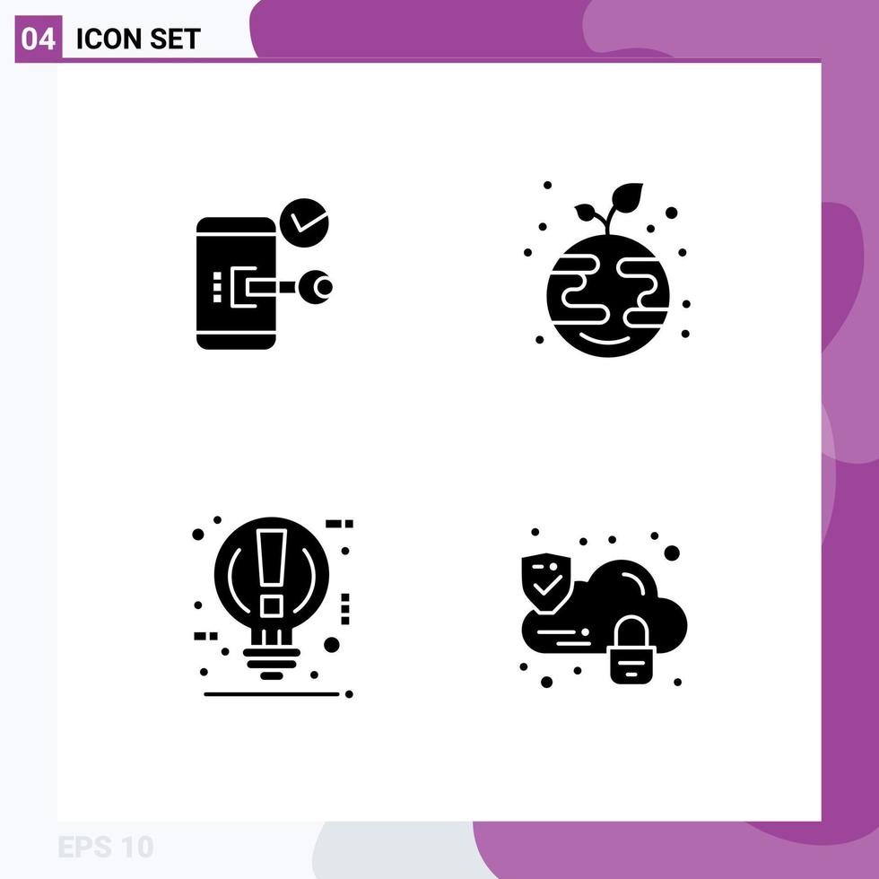 pittogramma impostato di 4 semplice solido glifi di chiave globo Aperto eco idea modificabile vettore design elementi