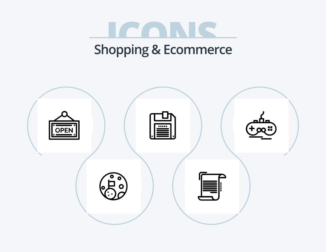 shopping e e-commerce linea icona imballare 5 icona design. medaglia. acquisti. carta. negozio. in linea vettore