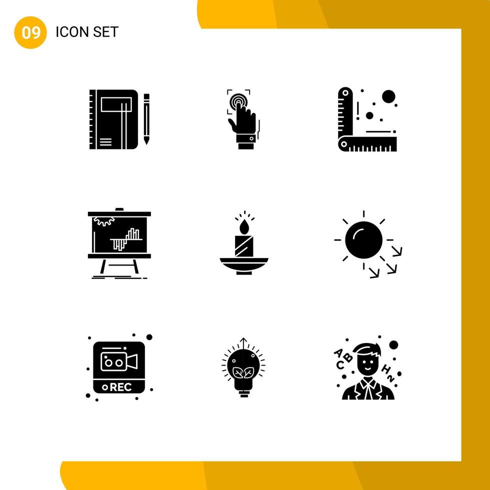 mobile interfaccia solido glifo impostato di 9 pittogrammi di grafico righello identità misurare lettura modificabile vettore design elementi
