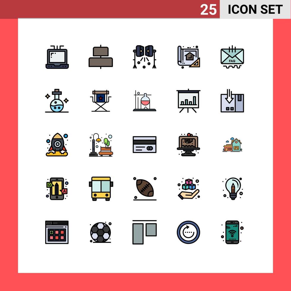 mobile interfaccia pieno linea piatto colore impostato di 25 pittogrammi di e-mail comunicazione studio fulmine Stampa design modificabile vettore design elementi