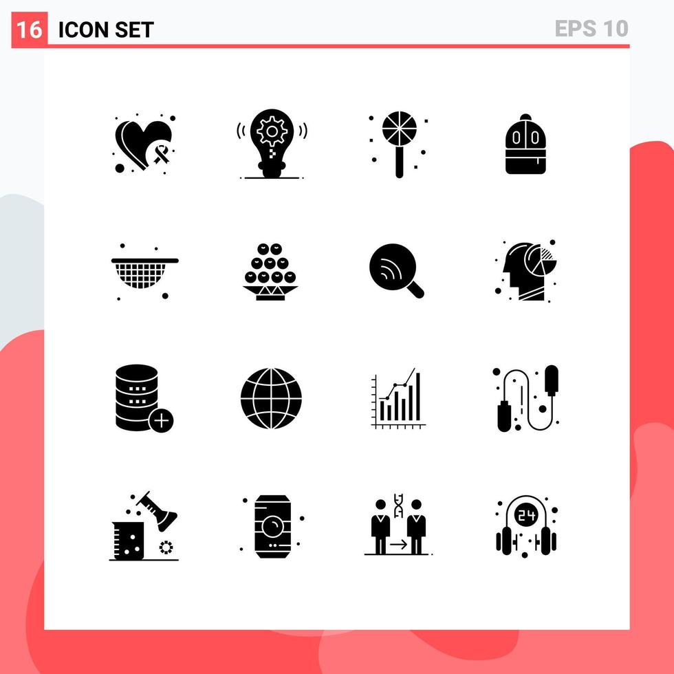 impostato di 16 moderno ui icone simboli segni per cibo filtro caramella leggere zaino modificabile vettore design elementi