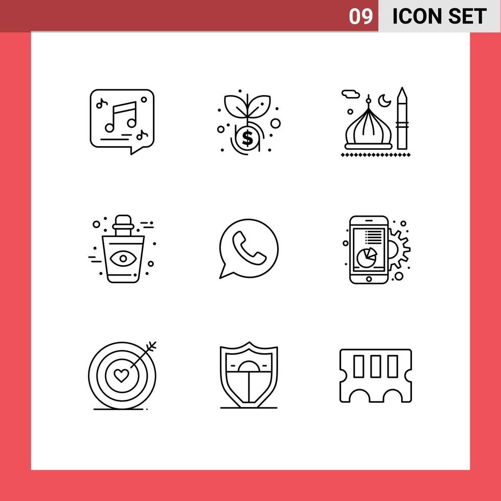 9 utente interfaccia schema imballare di moderno segni e simboli di App occhio moschea bottiglia Islam modificabile vettore design elementi