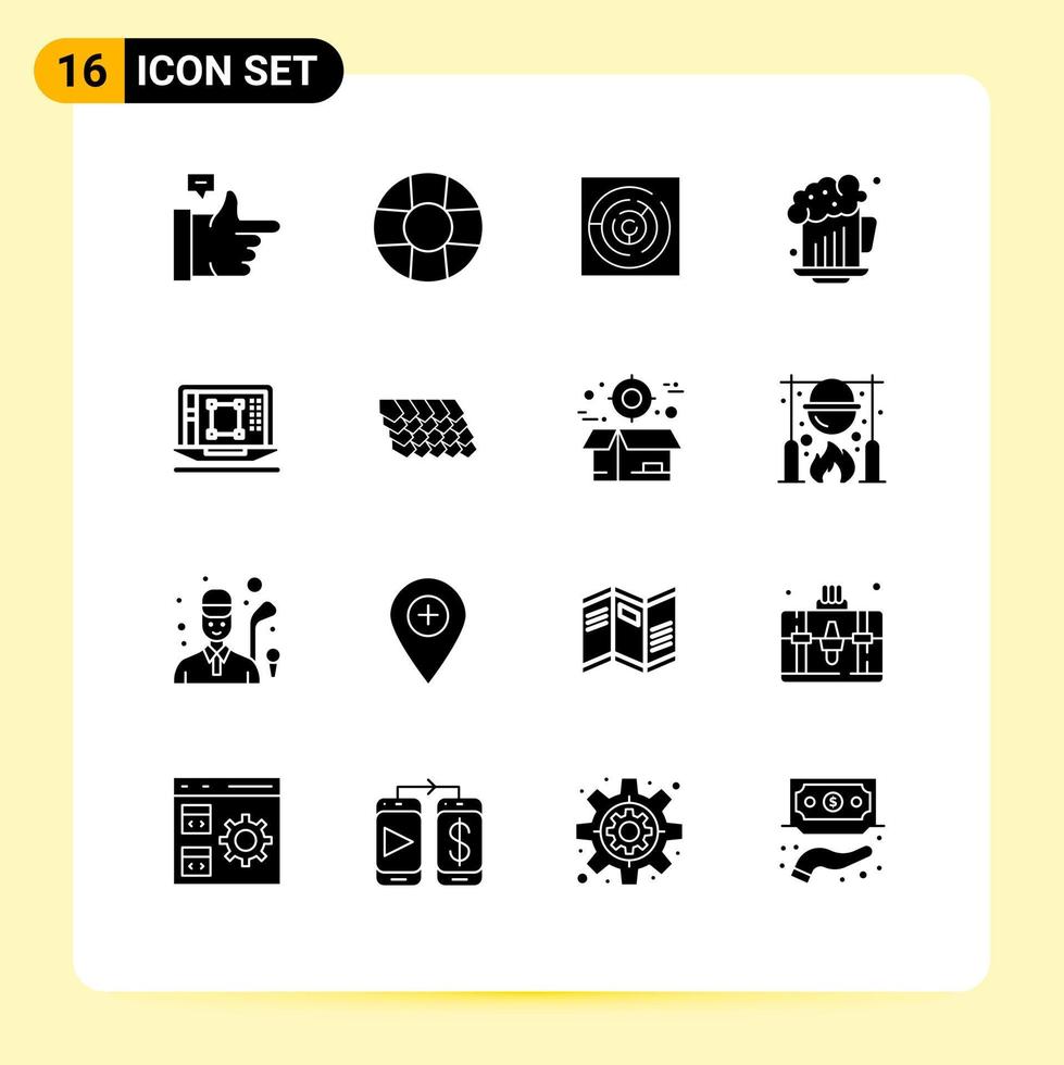 mobile interfaccia solido glifo impostato di 16 pittogrammi di aumentare progettazione attrezzo labirinto diminuire celebrazione modificabile vettore design elementi