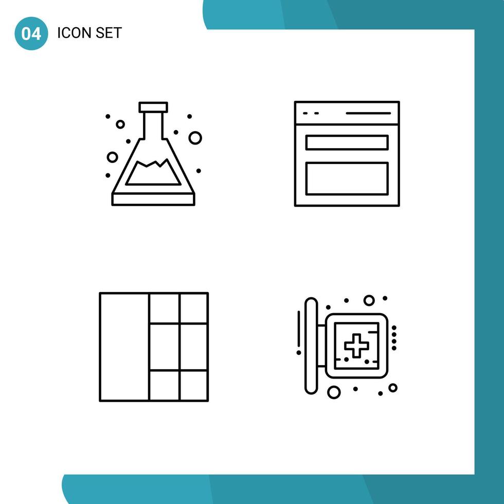 4 tematico vettore riga piena piatto colori e modificabile simboli di acido wireframe studia menù ospedale modificabile vettore design elementi